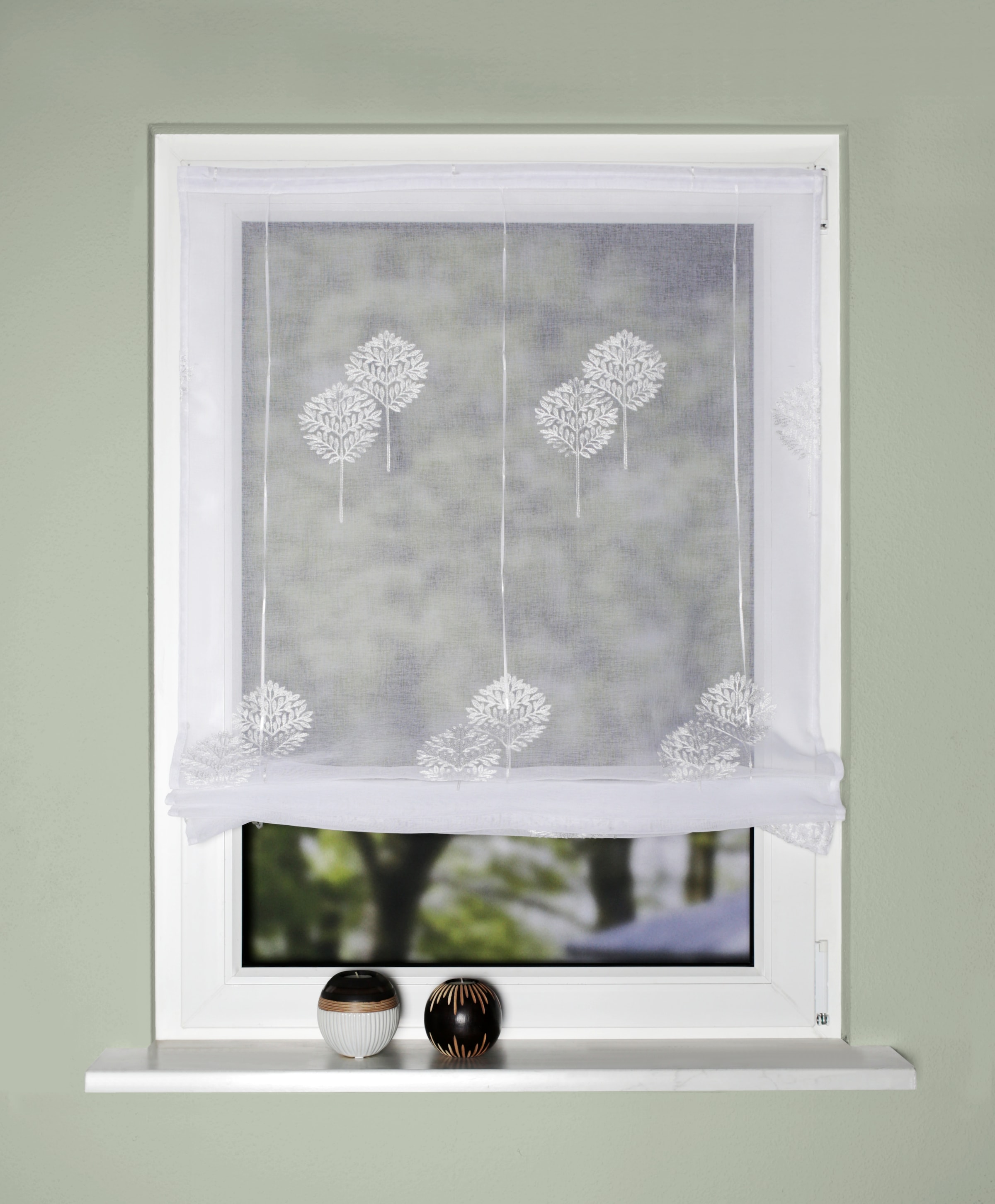 HOME WOHNIDEEN Raffrollo »EDISION« mit Hakenaufhängung ohne Bohren und Schrauben bestickt