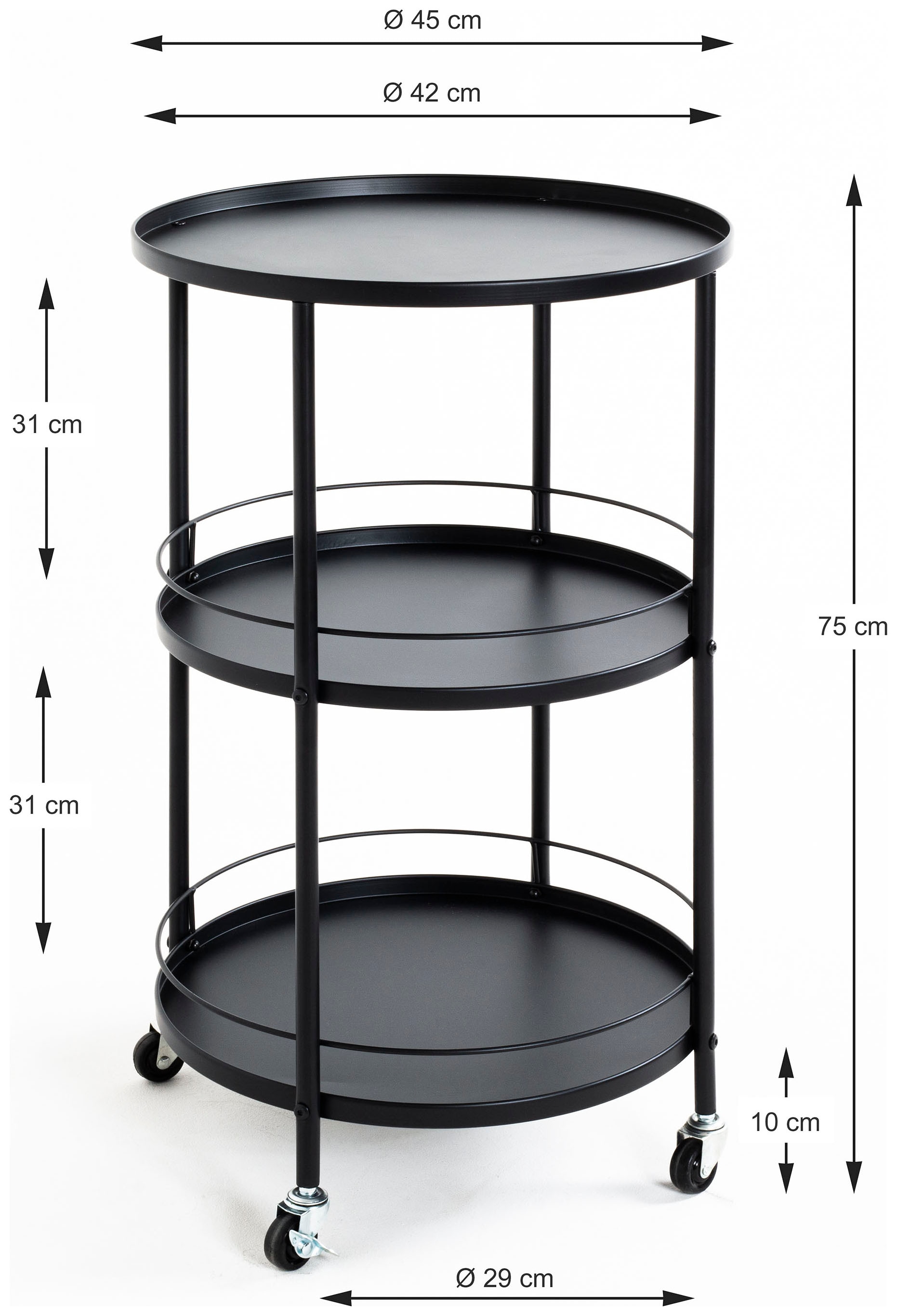 HAKU Servierwagen »Dinett, Kaffeetisch, Küchenwagen, Serviertisch, Teewagen, Trolley« 1 Stk. tlg. rund - aus Metall Schwarz - Ø/H 45/75 cm