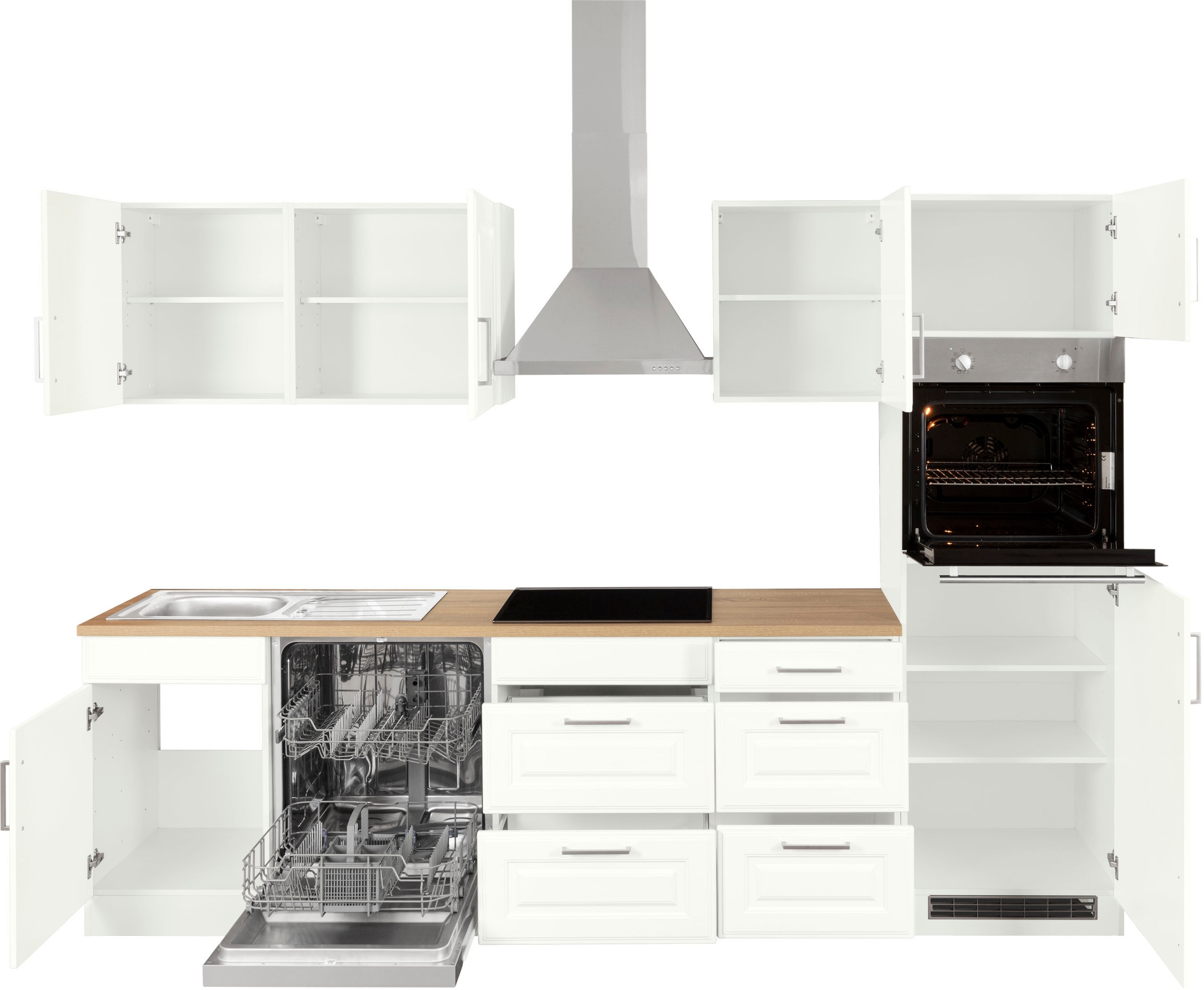 HELD MÖBEL Küchenzeile »Stockholm«, Breite 280 cm, mit hochwertigen MDF Fronten im Landhaus-Stil