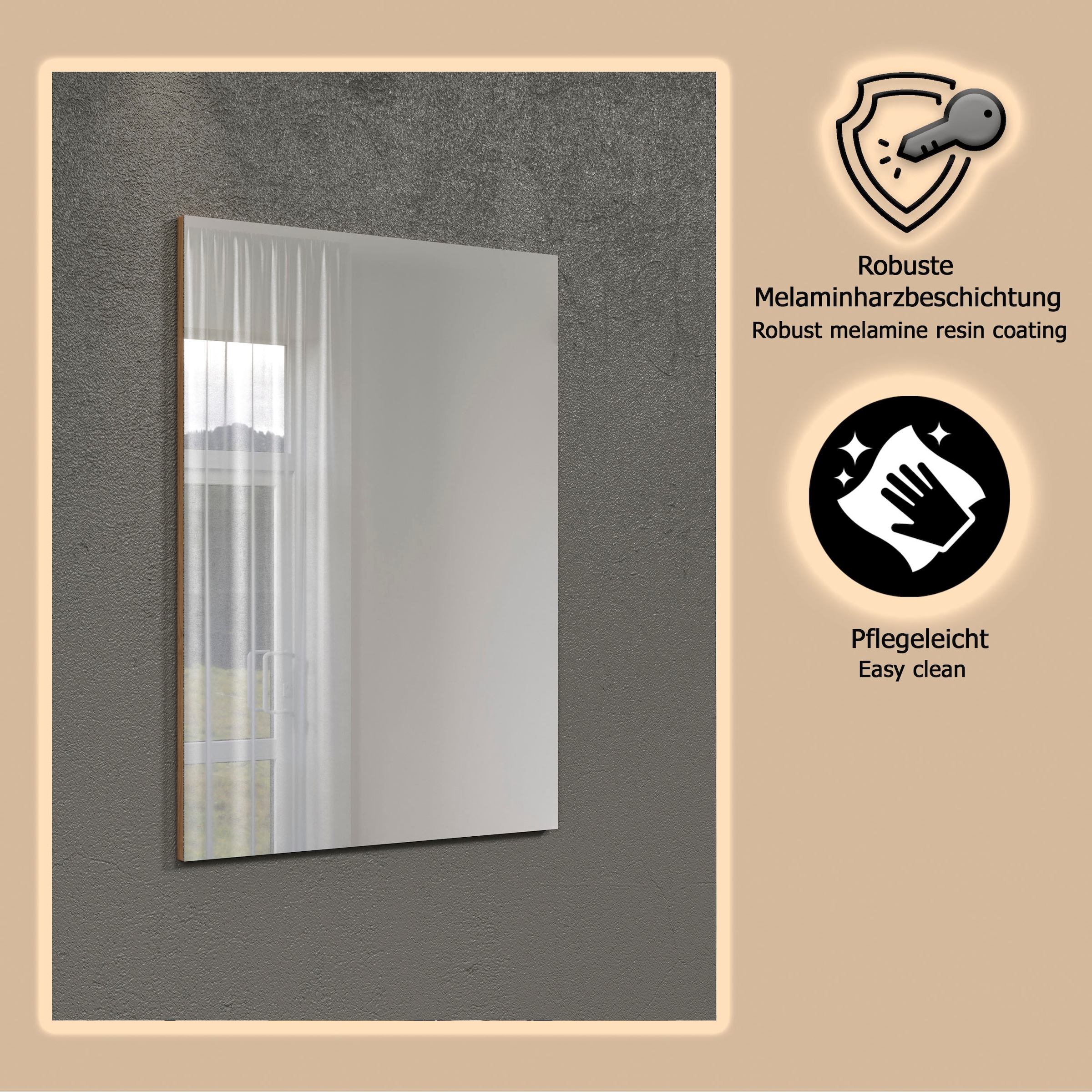 PLACES OF STYLE Garderobenspiegel »Tarragona« Wandspiegel mit Rahmen - (B/T/H) 63/2/90 cm