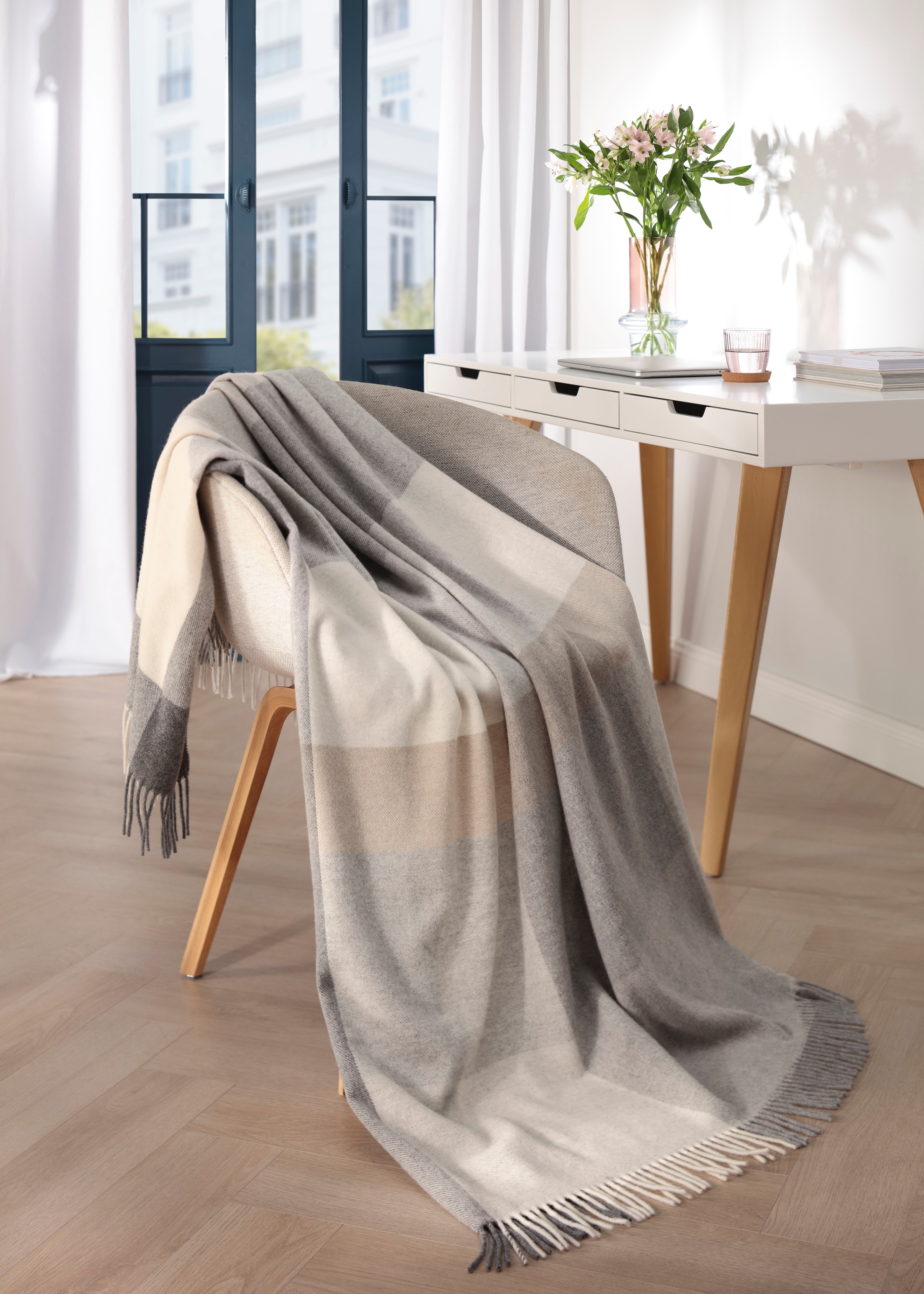 Biederlack Plaid "Soft Impression im Doubleface-Look" Wolle-Kaschmir-Mix günstig online kaufen