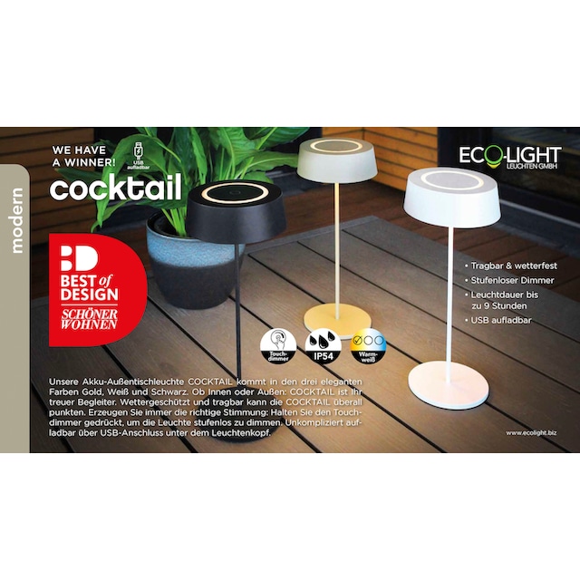ECO-LIGHT LED Tischleuchte »COCKTAIL«, SCHÖNER WOHNEN DESIGN AWARD | BAUR