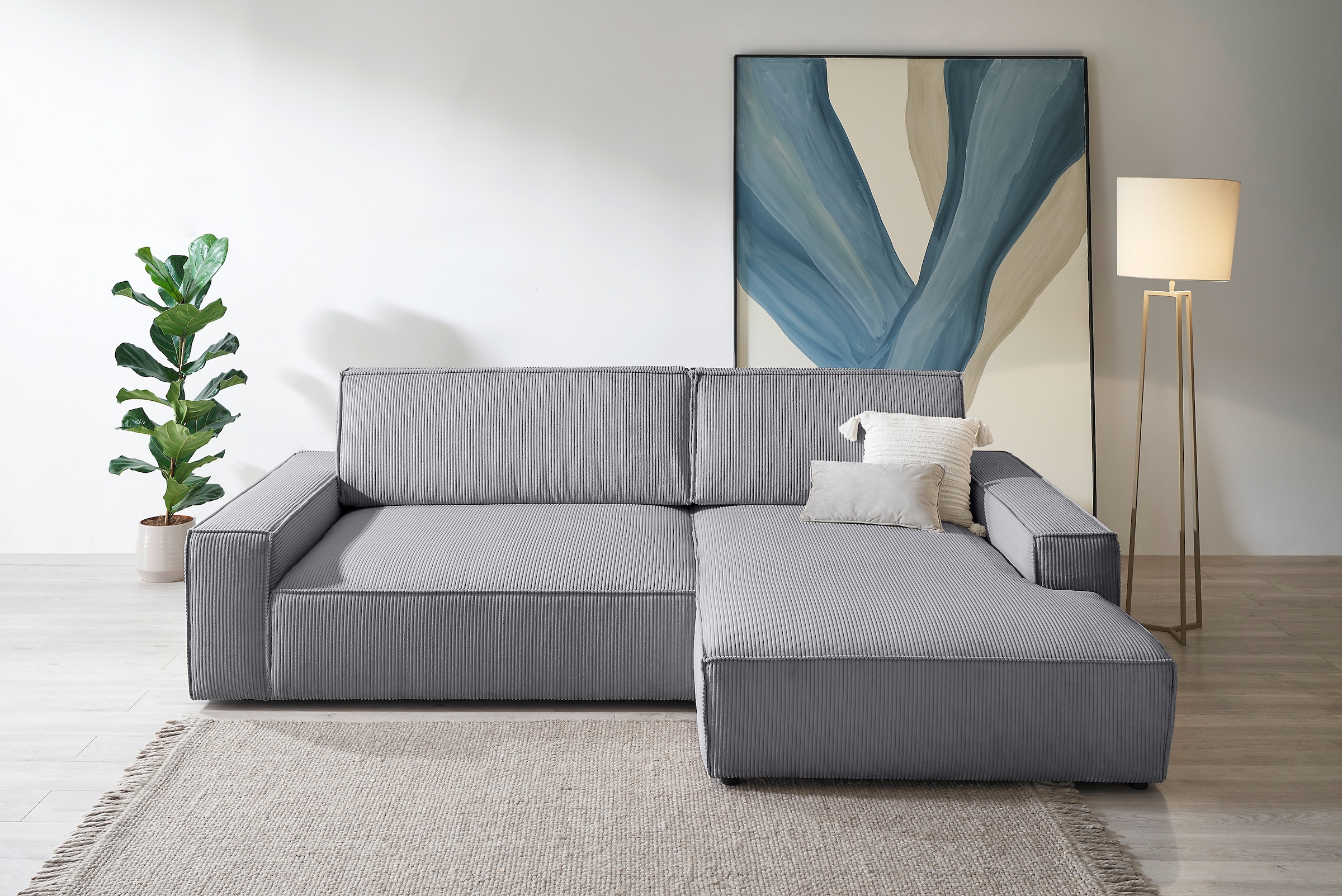 Home affaire Ecksofa »NEU: SHERWOODL XXL 284, Big-Sofa L-Form, tiefe Sitzfläche 95 cm, Cord,«, Leinenoptik, Recamiere rechts/links, auch als Schlafsofa stellbar