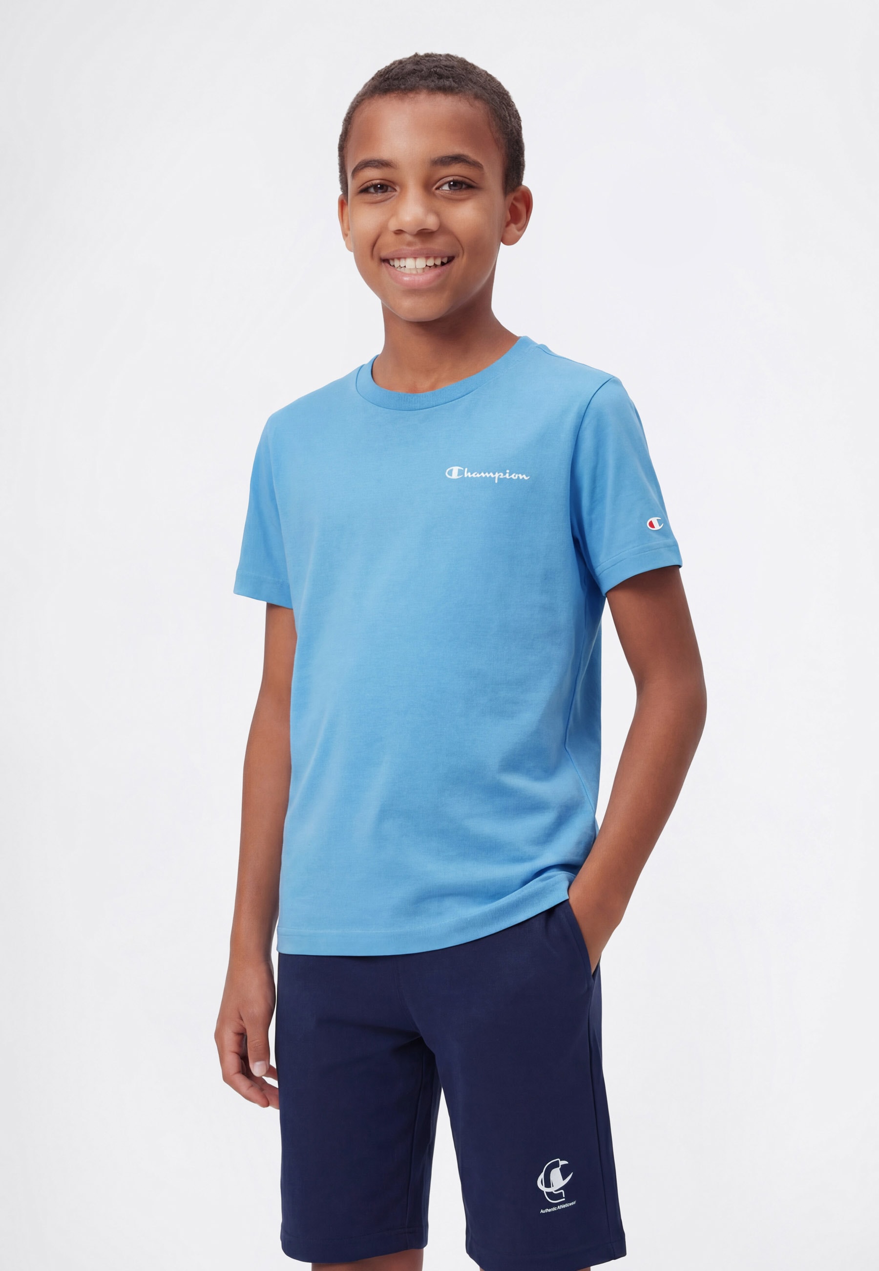 Champion "ICONS CONTRAST Crewneck T-Shirt" mit Rundhalsausschnitt, Kurzarm, aus Baumwolle, klassischer Schnitt