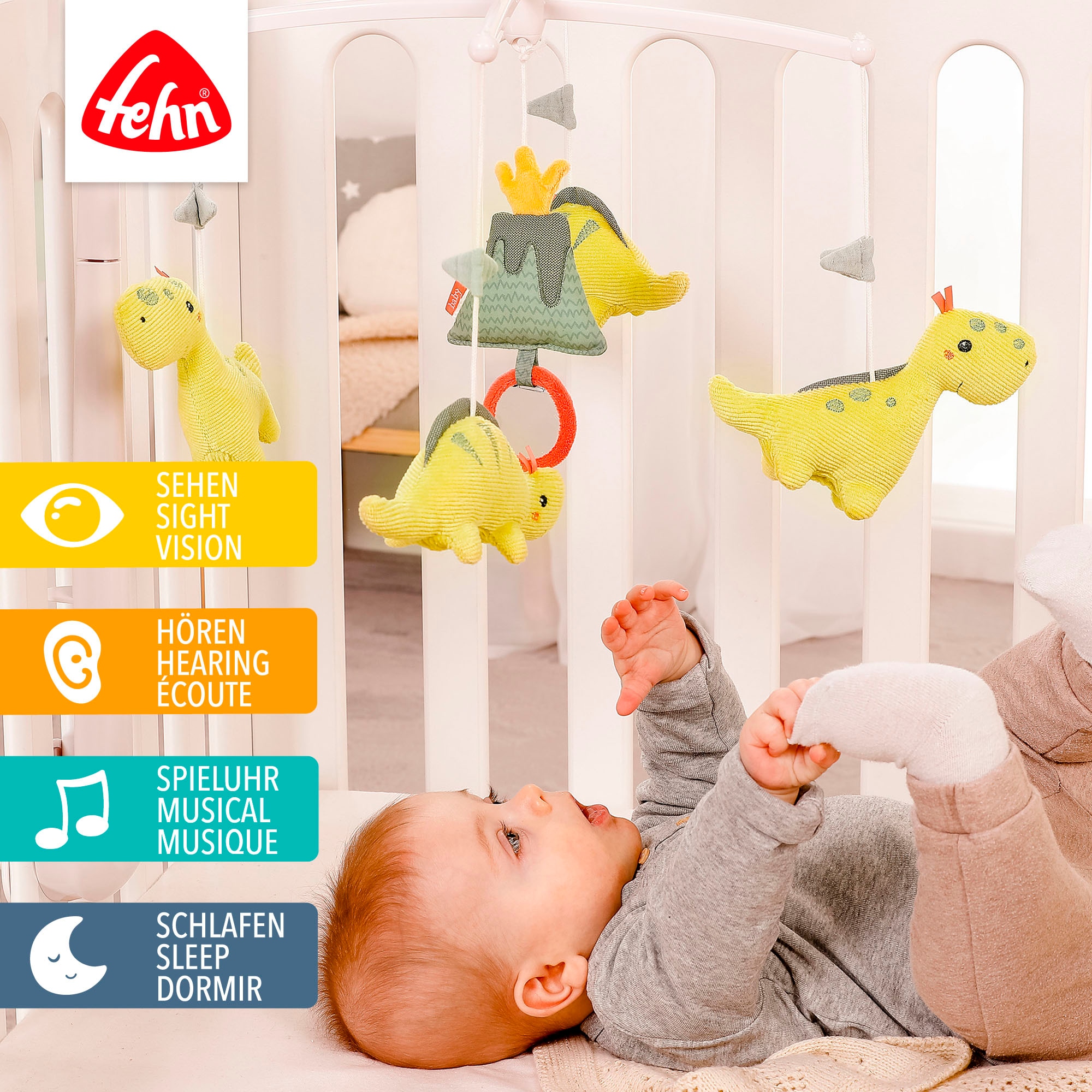 Fehn Mobile »Happy Dino, Musik-Mobile«, mit Bett-Befestigung