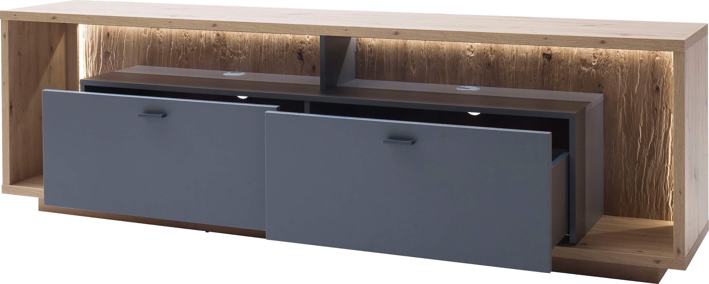 MCA furniture Lowboard »Lizzano«, TV Möbel für TV bis 80 Zoll mit 3D Rückwand, wahlweise mit Beleuchtung