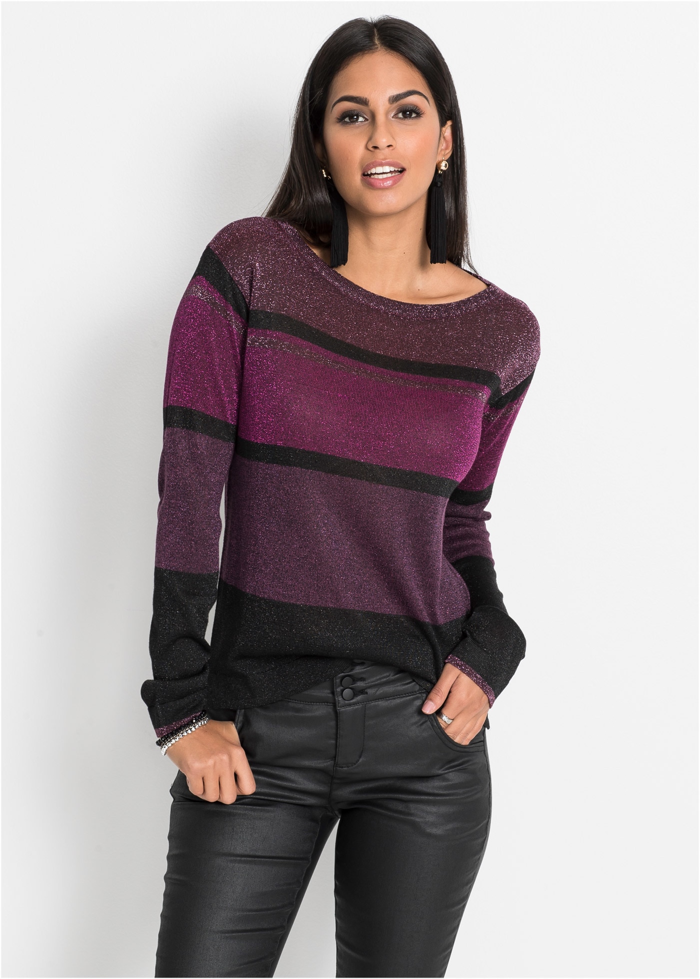 bonprix Strickpullover aus Viskosemix mit glänzendem Streifen-Muster