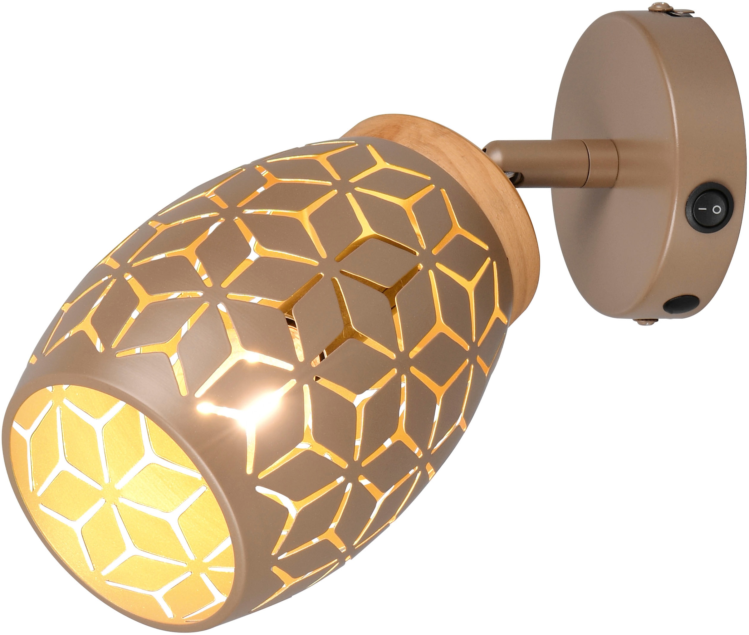 REALITY Leuchten Wandstrahler »BIDAR, Wandlampe mit verstellbarem Spot, exkl 1x E14 max 10W«, 1 flammig, Leuchtmittel E14 | Leuchtmittel wechselbar, Kippschalter ON/OFF, Metall-Lampenschirm Lasercut Optik Ø 12cm