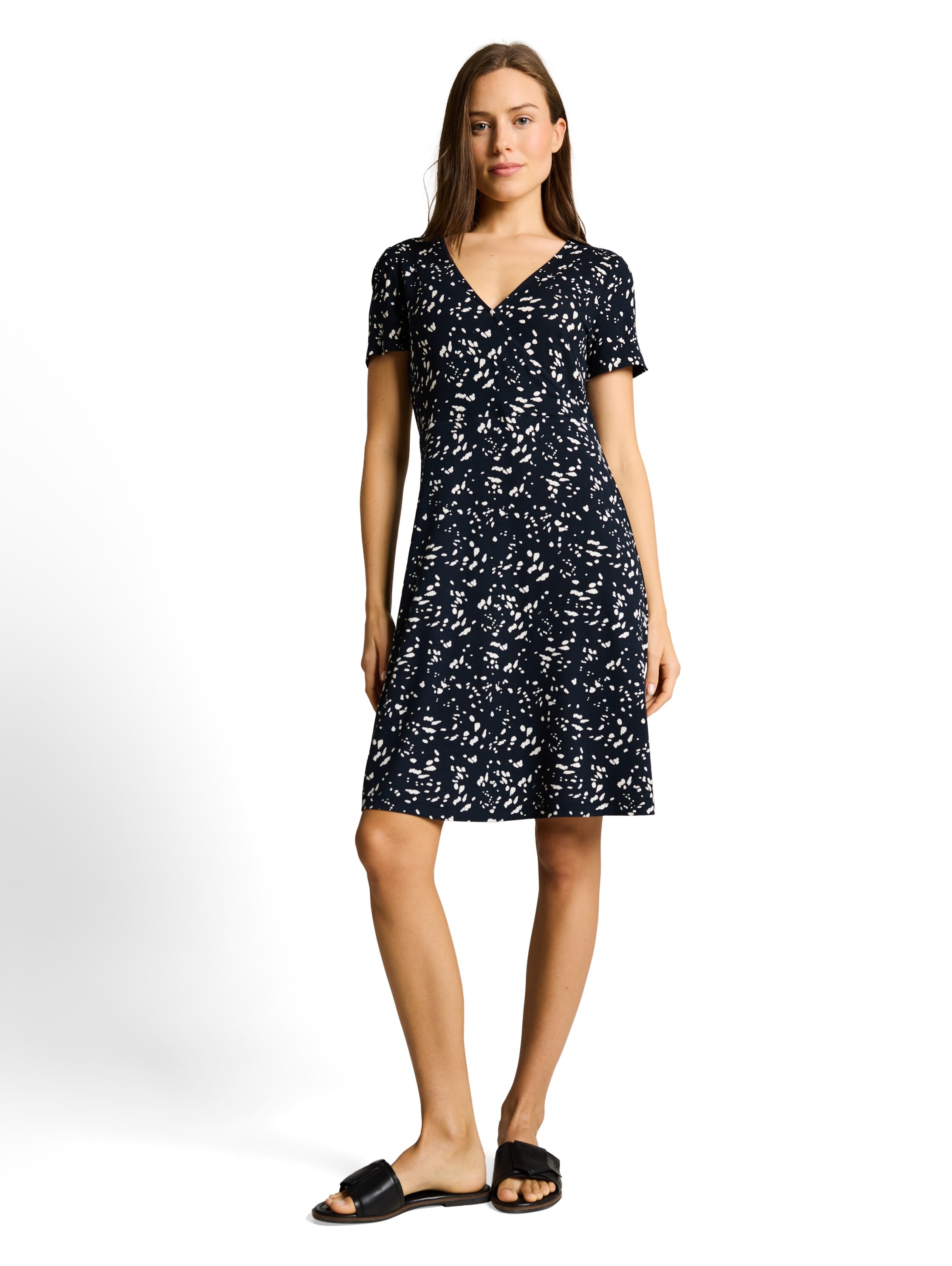 TOM TAILOR Sommerkleid Ohne Taschen Sommerkleid mit V-Ausschnitt und Viskose