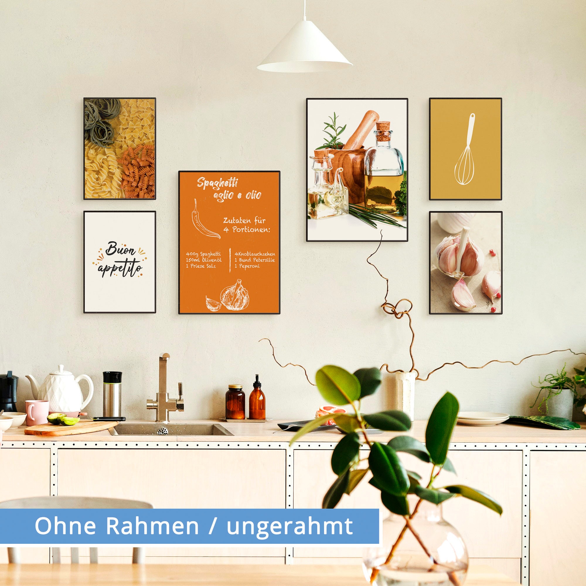 Artland Poster »Spagetti Pasta Rezept«, Speisen, (Set, 6 St.), 6er Set, 2xDIN A3 / 4xDIN A4, ohne Rahmen