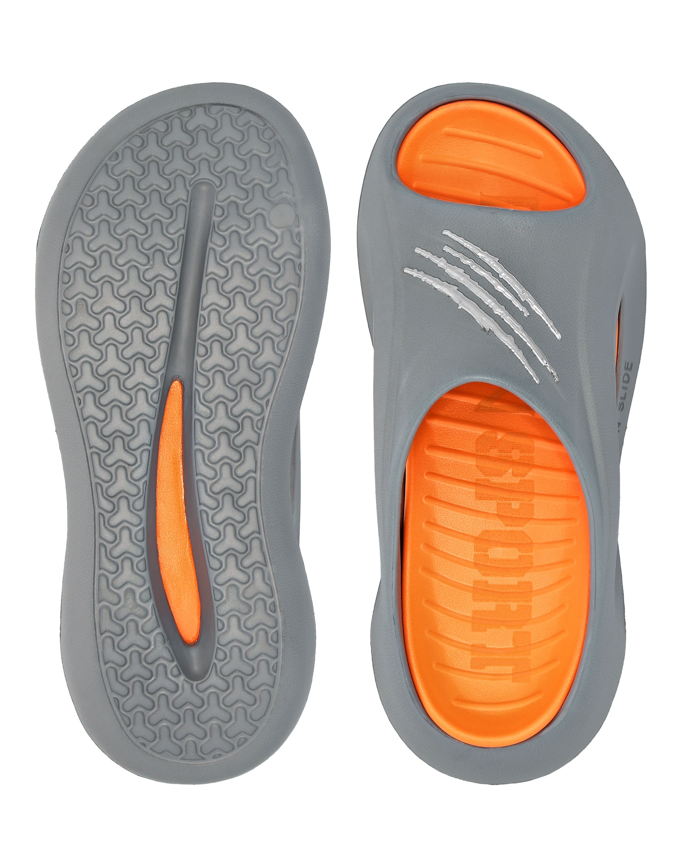 Strandschuh PLEIN SPORT "Flache Gummisandalen", Damen, Gr. 42-43, Normalschaft, orange (8610, orange fluo, grau), Schuhe Strandschuh 2