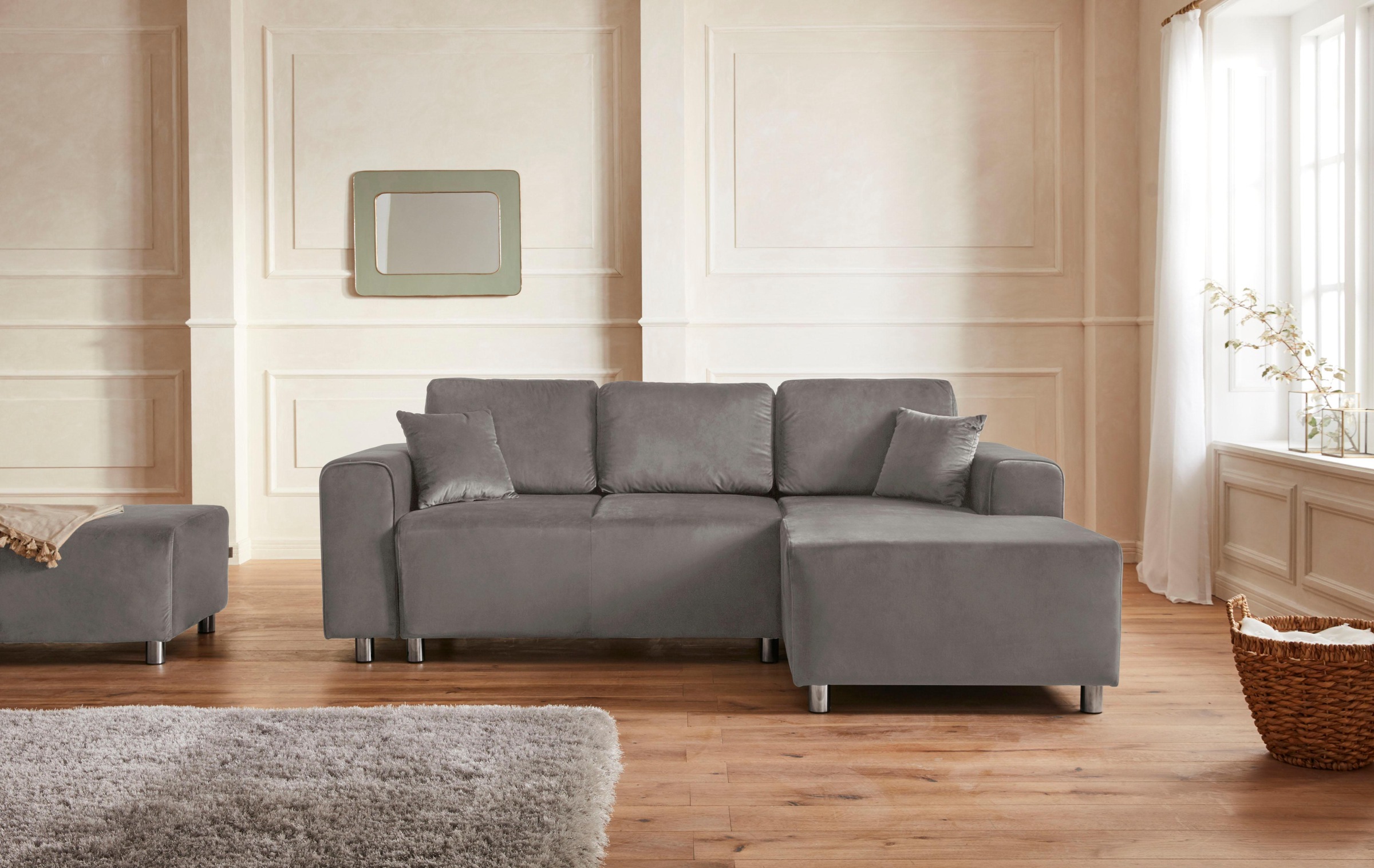 Ecksofa HOME AFFAIRE "Györ", grau (hellgrau), B:235cm H:88cm T:160cm, Microfaser (100% Polyester);Luxus-Microfaser Lederoptik (100% Polyester);Struktur (100% Polyester);Samtoptik (100% Polyester);Struktur weich (100% Polyester), Sofas, Ecksofa, L-Form, wa 8