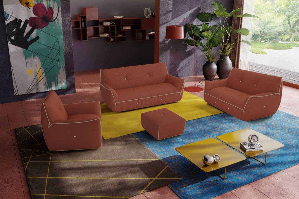 Egoitaliano Polstergarnitur "Yuki, extravagantes Design und höchster Sitzkomfort, tolle Details" Set, bestehend aus einem 2,5- und einem 2-Sitzer, Sessel und Hocker