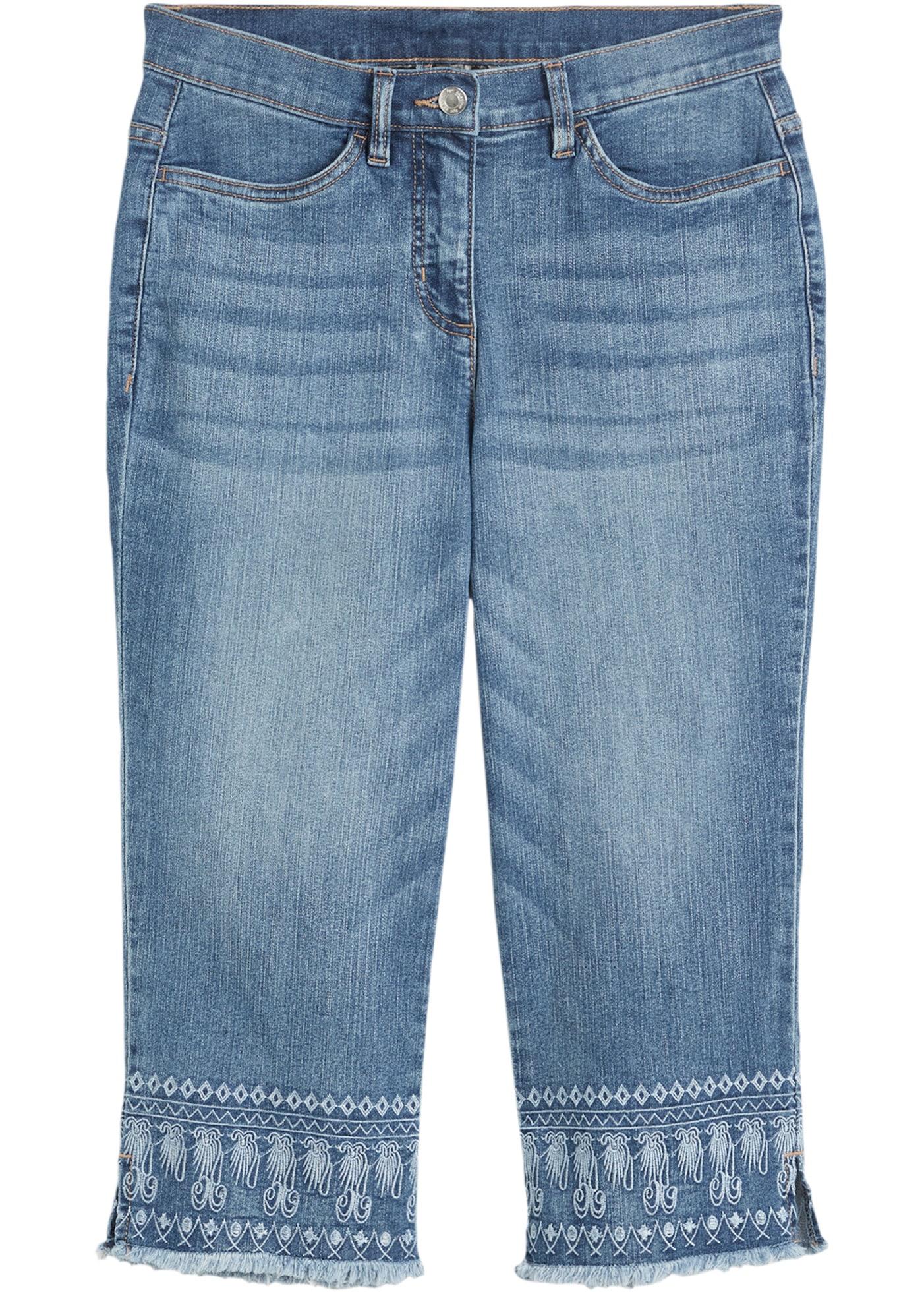 bonprix Caprijeans Slim Fit Passform, Capri-Länge, mit Stickerei