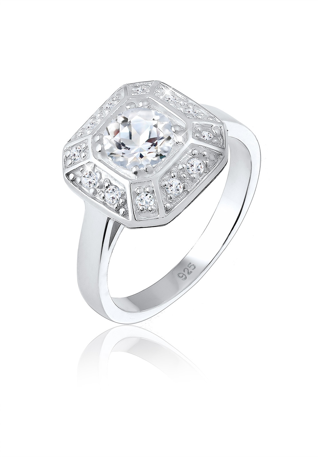 ELLI PREMIUM Damen Verlobungsring "Ring Verlobungsring Glamour Funkelnd Topas 925 Silber", 56, Silber 925 (Sterlingsilber), silber, Silber 925