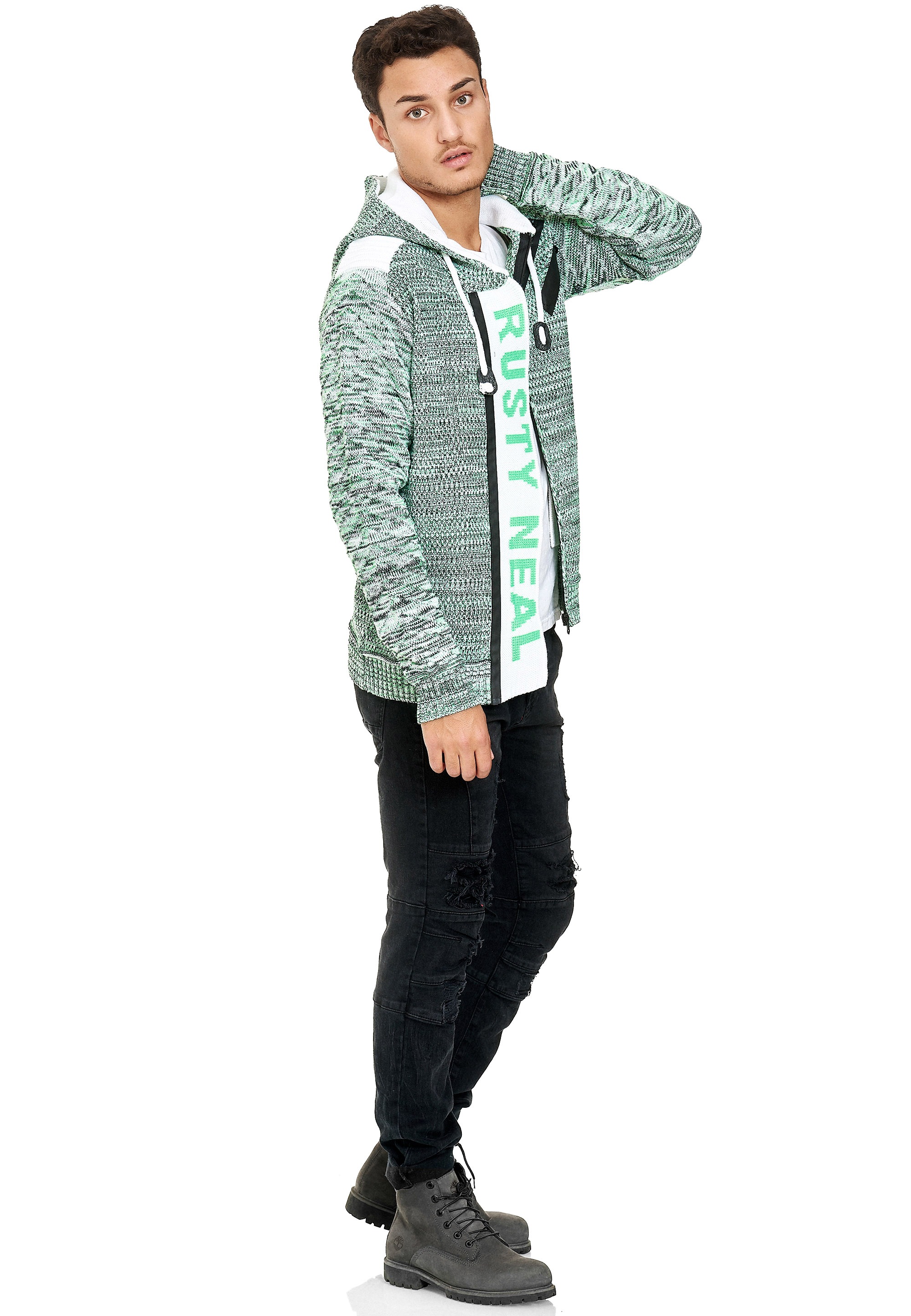 Rusty Neal Strickjacke, in cooler Grobstrickoptik