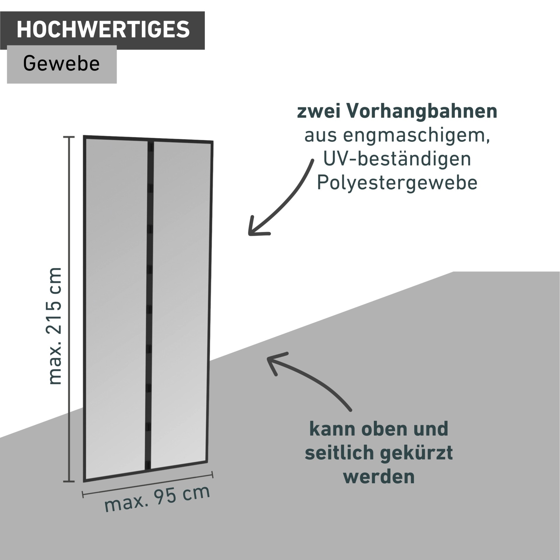 Windhager Insektenschutz-Vorhang »Basic für Balkon- und Terrassentüren, Fliegengitter Magnetvorhang« Packung, 1 Stk. tlg. Insektenschutz mit Magneten, ohne bohren, 95 x 215 cm, anthrazit