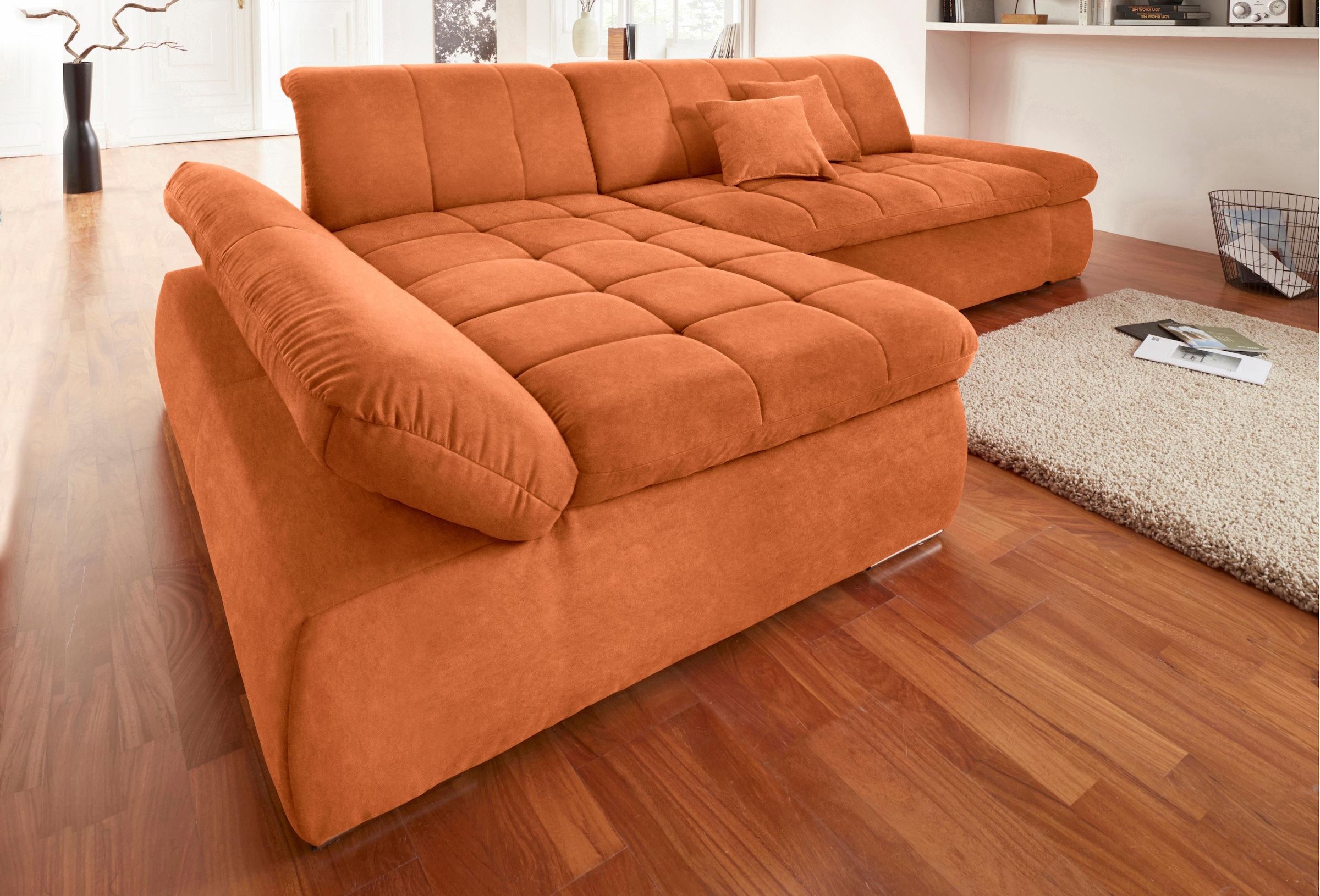 DOMO collection Ecksofa »NMoric XXL, B/T/H: 300/172/80cm, Revamierenabschluss L-Form«, wahlweise mit Bettfunktion und Armlehnverstel,lung