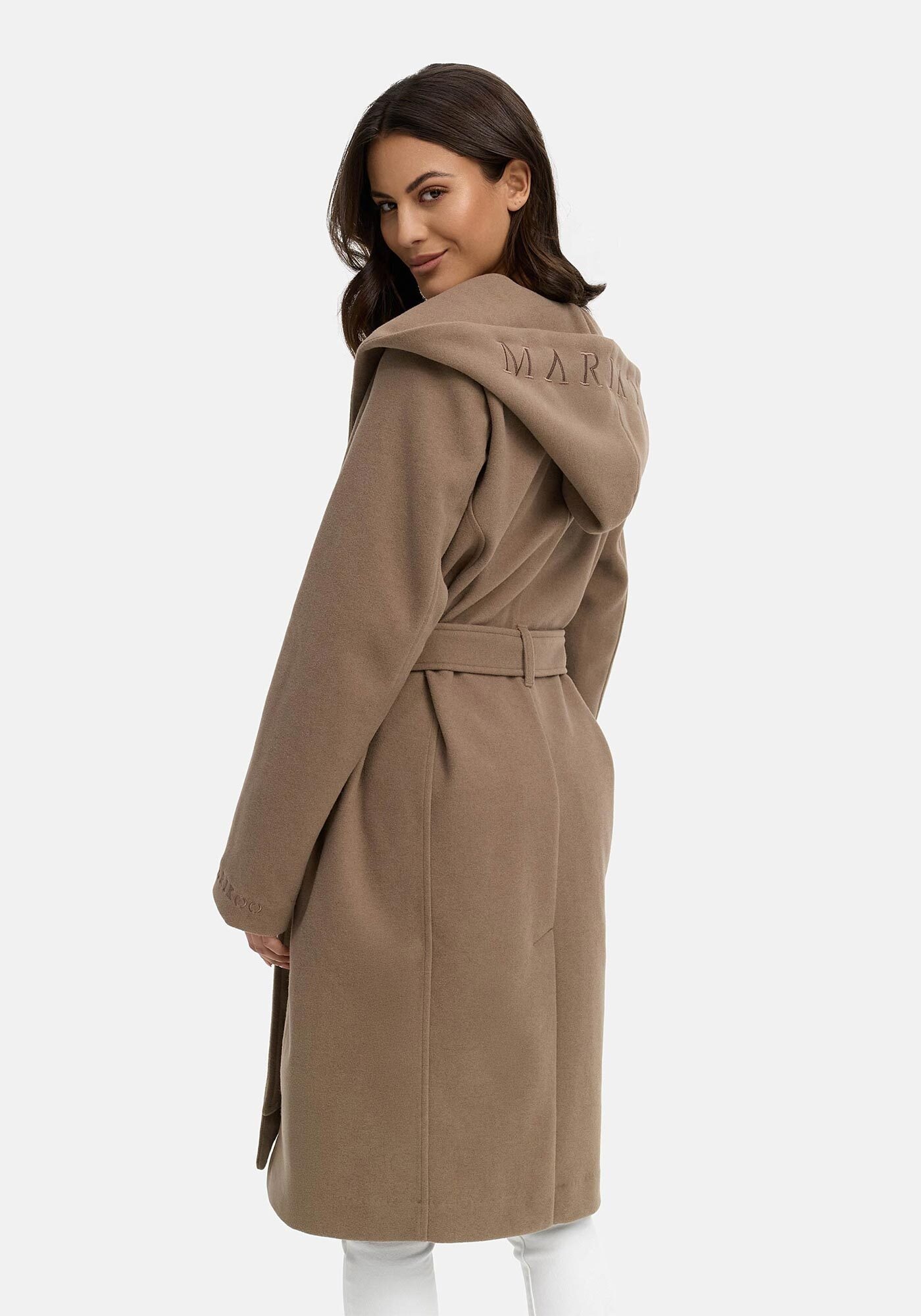 Marikoo Kurzmantel »Kailii«, Eleganter Wickel Mantel mit Taillengürtel und Oversized Hood Kapuze