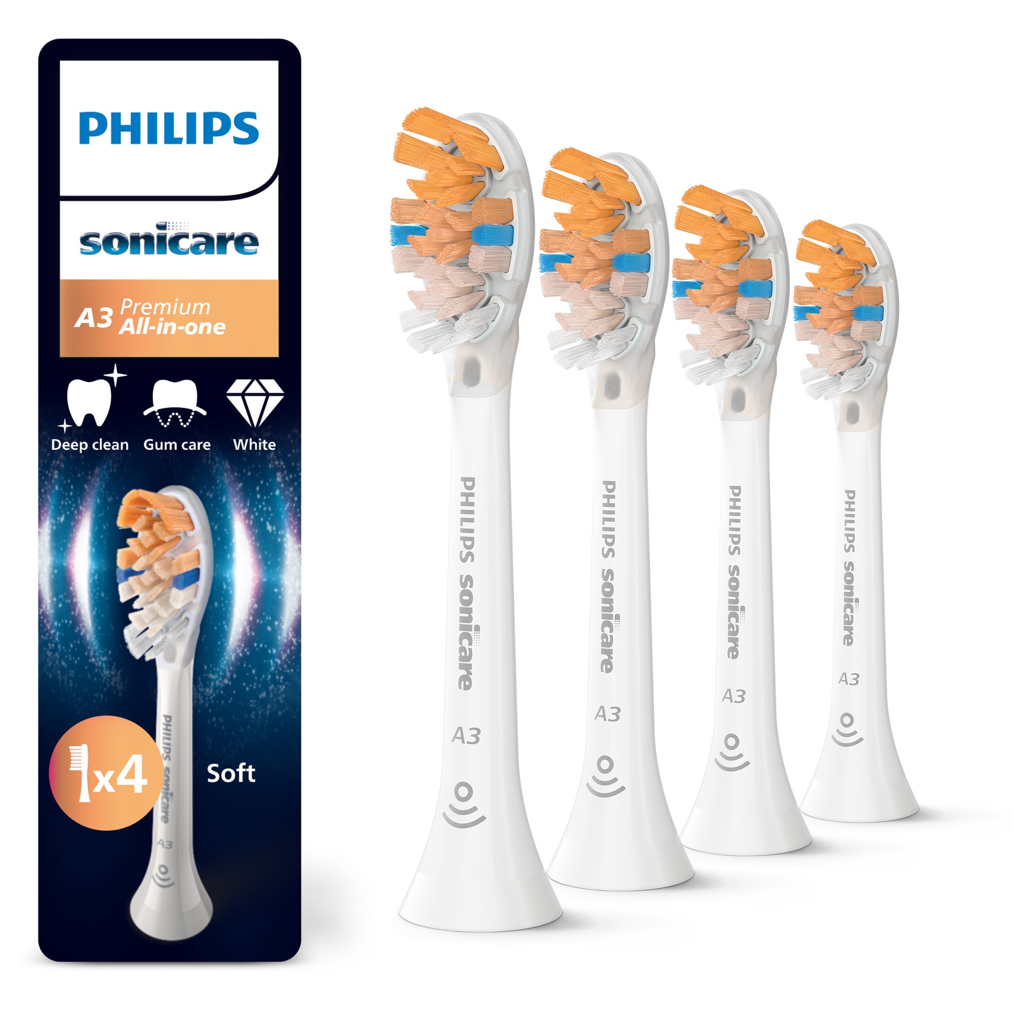 Herren Aufsteckbürsten "A3 Premium All-in-One", 4 Stk., weiß, PHILIPS SONICARE, Zahnbürstenköpfe, für eine gründliche Gesamtreinigung, für jedes