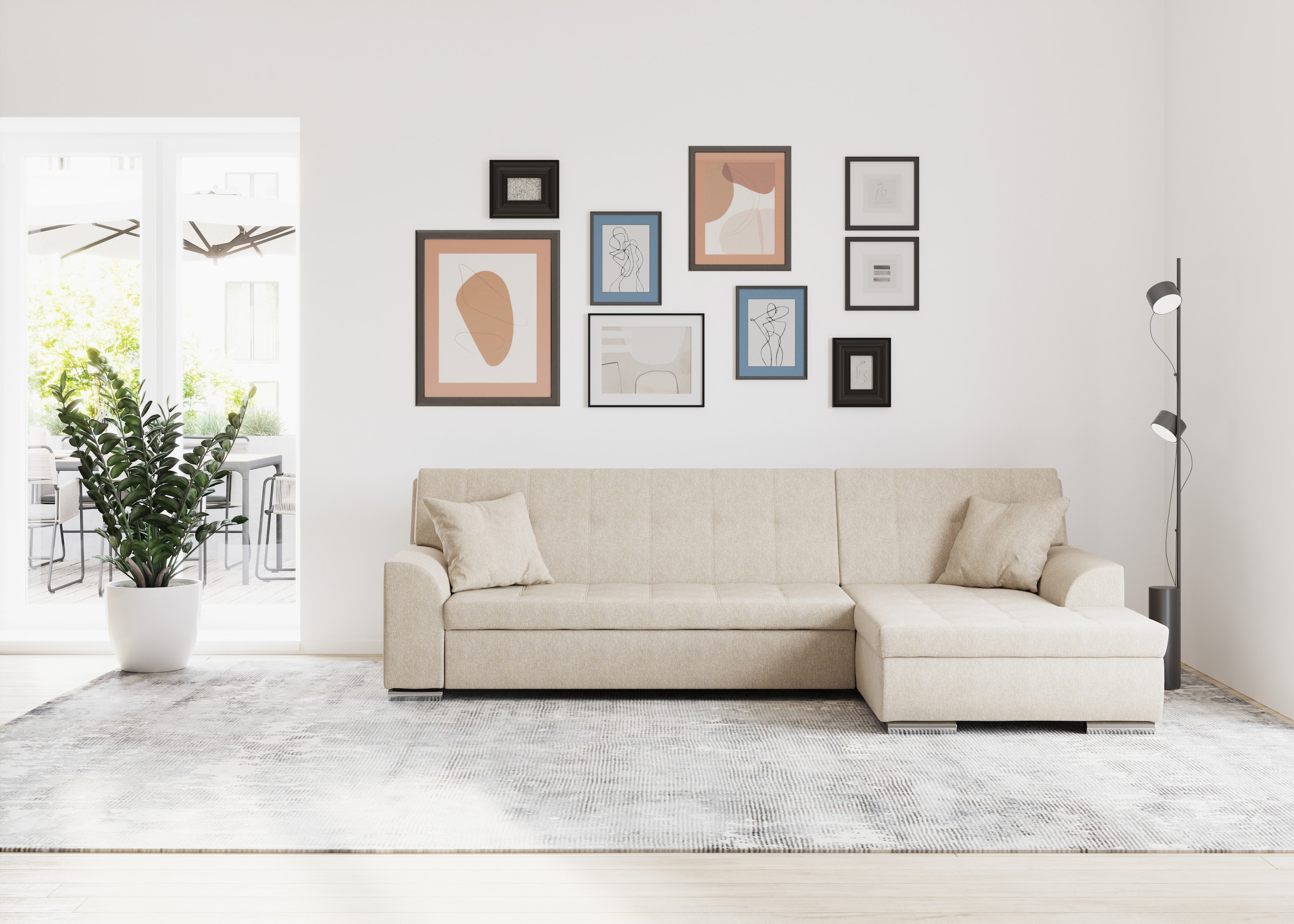 DOMO collection Ecksofa Treviso, wahlweise mit Bettfunktion, incl. Zierkissen