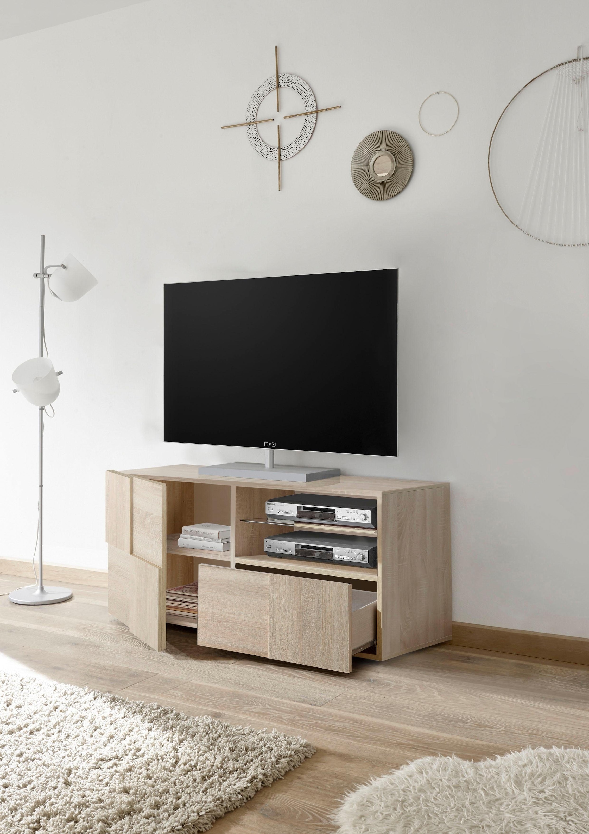 INOSIGN Lowboard »Dama Breite 121 cm, TV-Board 1 Tür, 1 Schubkasten, TV-Schrank«, Front in 3D-Optik, grifflos, verschiedene Farben