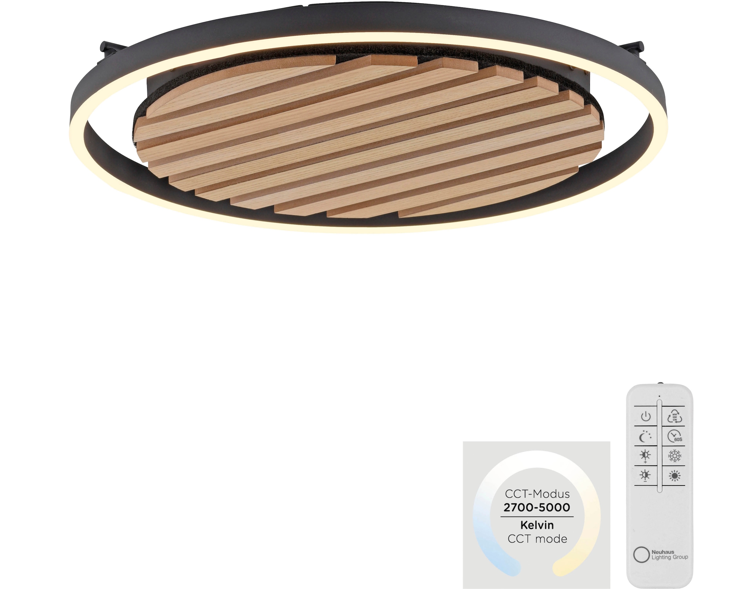 Leonique Deckenleuchte »Brialeen - Akustikpaneele«, 1 flammig, Leuchtmittel LED-Board | LED fest integriert, Akustikpaneel, CCT, Deckenlampe, Akustik, Holz, Paneele, Fernbedienung