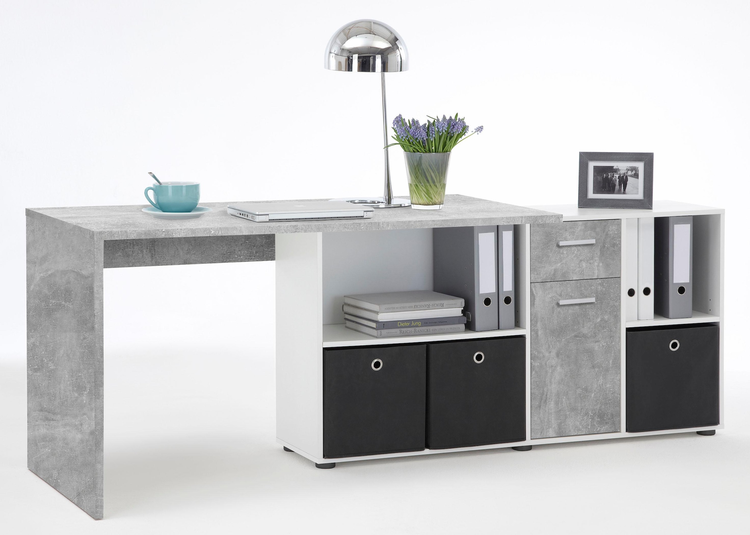 FMD Eckschreibtisch »Lex, Schreibtisch / Sideboard,«, variabel montierbar, Breite 136 / 205 cm, Made in Germany