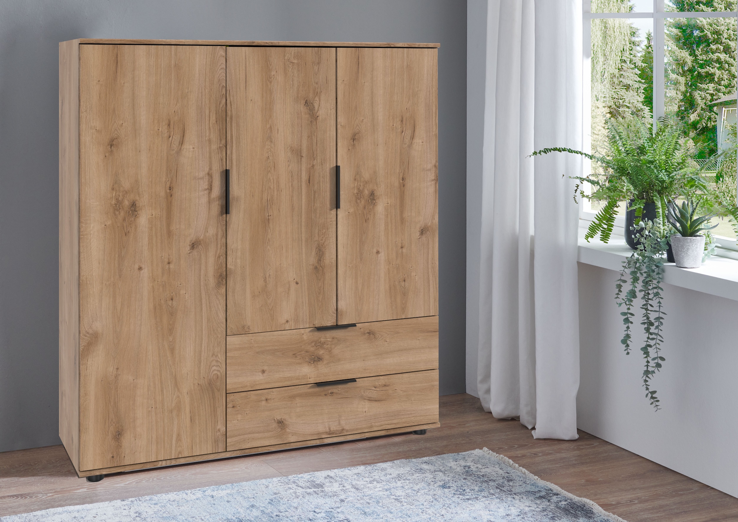 Wimex Wäscheschrank »Easy Plus Kleiderschrank Garderobe 2 Schubladen, 81 oder 130cm breit«, in verschiedenen Farben, moderne Optik mit schwarzen Metallgriffen