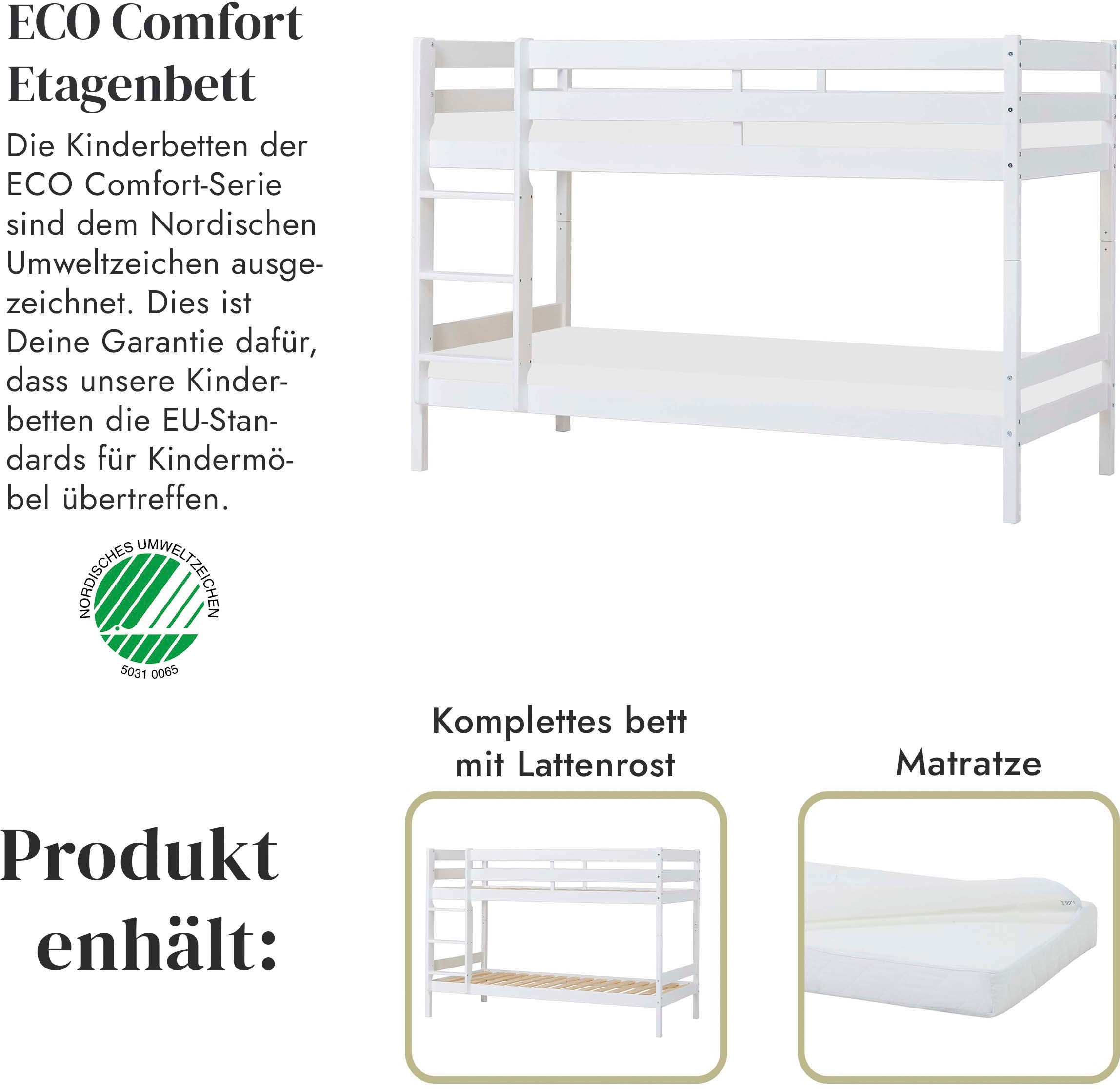 Hoppekids Etagenbett »ECO Comfort Kinderbett 90x200 oder 70x160 aus Massivholz in 4 Farben«, TÜV, FSC und Nordisches Umweltzeichen – wahlweise mit Matratzen