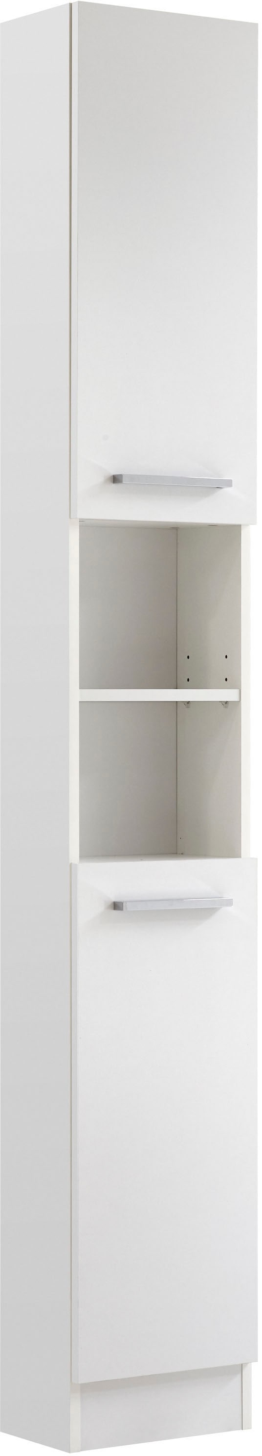 Saphir 1100000002199 "Quickset 335 Badschrank 30 cm breit, 2 Türen, 1 Nische, 3 Einlegeböden" Badezimmer-Hochschrank, Weiß Glanz, Griffe in Chrom glänzend
