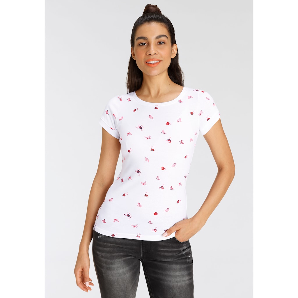 KangaROOS T-Shirt mit süßem Schmetterling & Blumen Alloverdruck NEUE KOLLEKTION