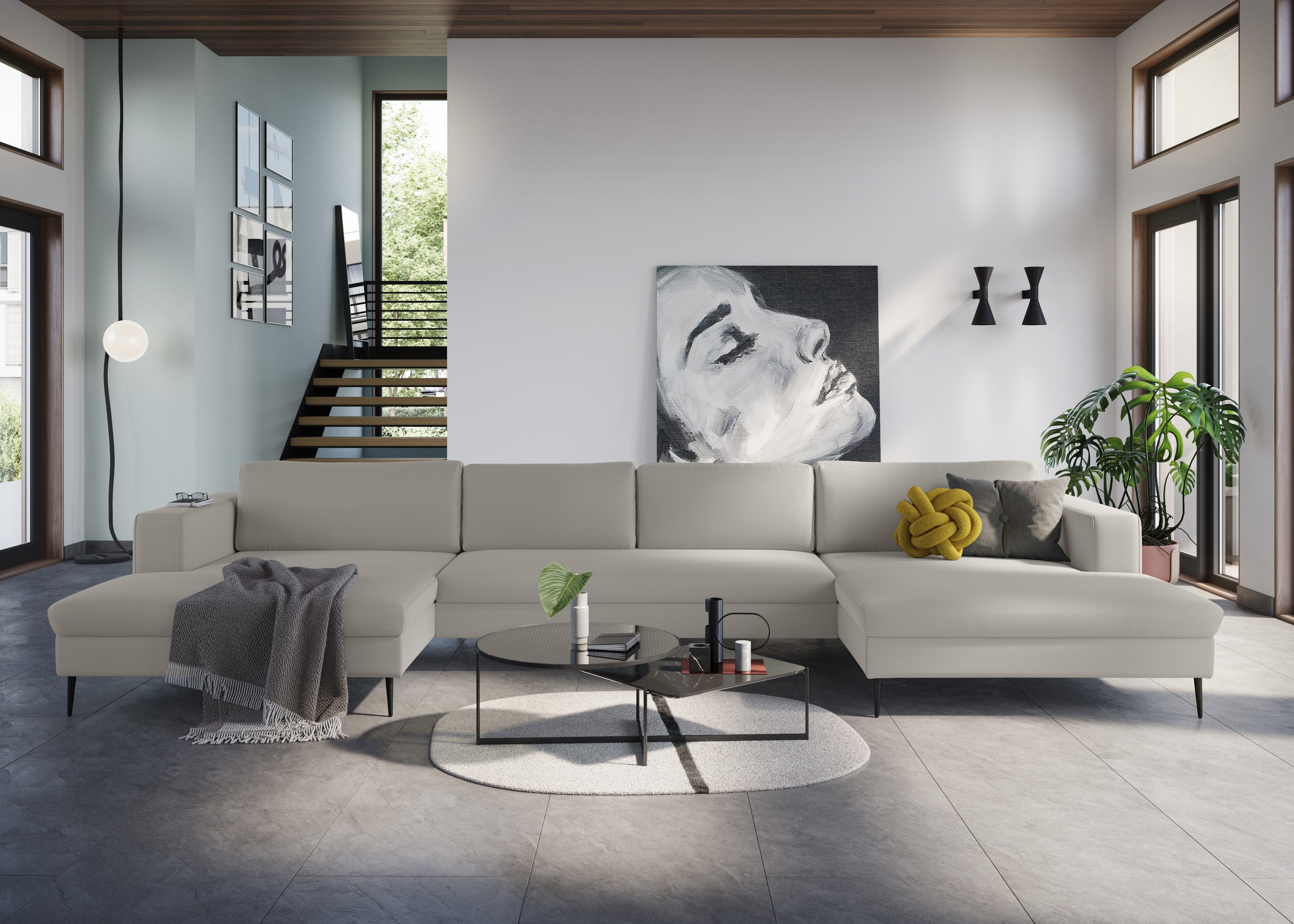 DOMO collection "Modica U-Form aktuelles, kubisches Design mit 2 Recamieren, viel Platz" XXL, auch in Cord, Fußhöhe passend für gängige Saugroboter