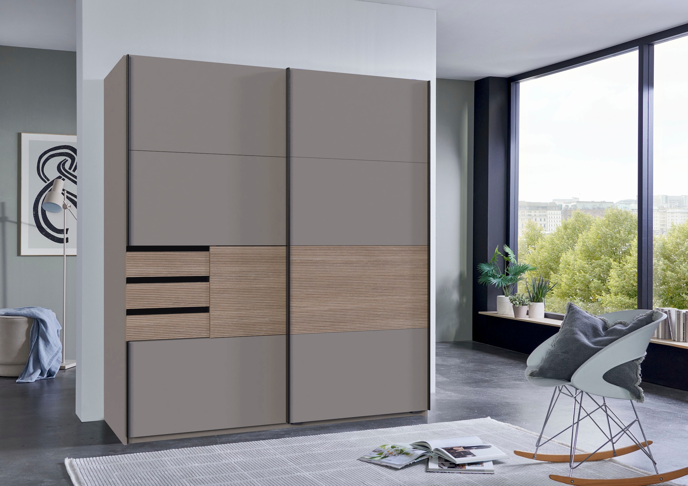 Wimex Schwebetürenschrank »Bremen in der Breite 180cm, wahlweise mit Spiegel«, mit moderner Multiplex Optik, inkl. Schubladen