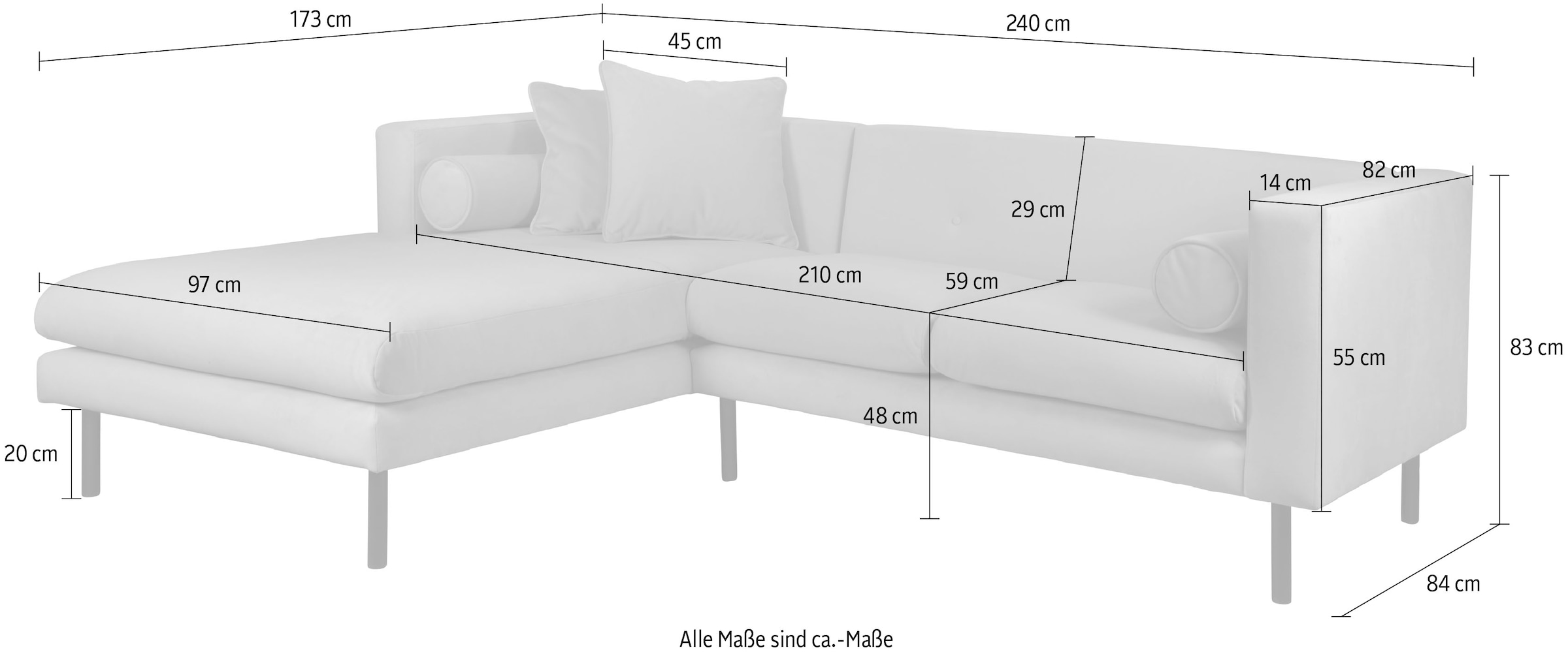 Guido Maria Kretschmer Home&Living Ecksofa »Lillibeth L-Form Designsofa, Maße B/T/H: 240/173/83 cm«, Zierkissen als Wendekissen, in Samtoptik oder Cord