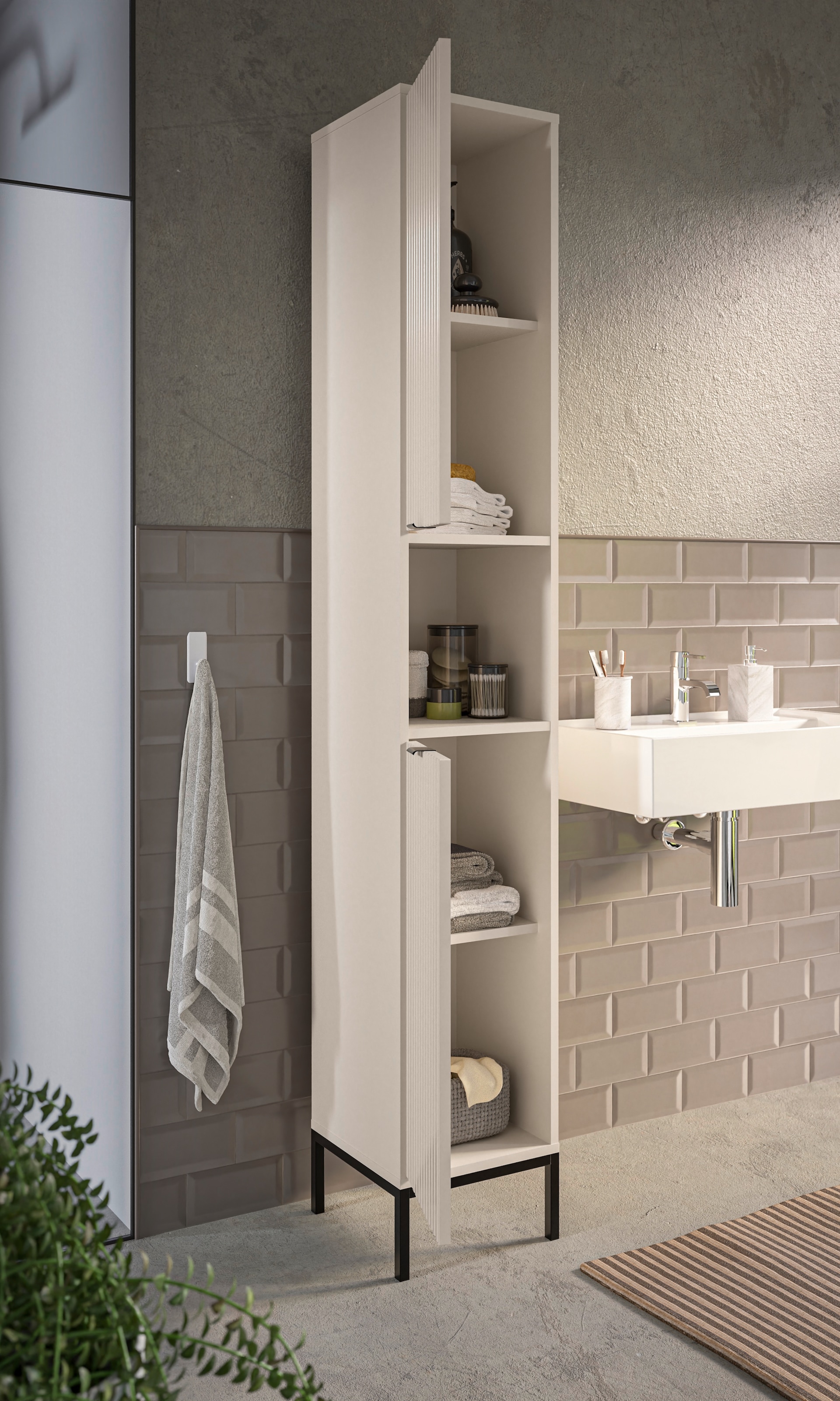 BASIC by Balculina Hochschrank »Lucera Hochschrank, Badezimmerschrank BxHxT 32x195x32« 1 Stk. tlg. Breite 32 cm, Tür L/R montierbar