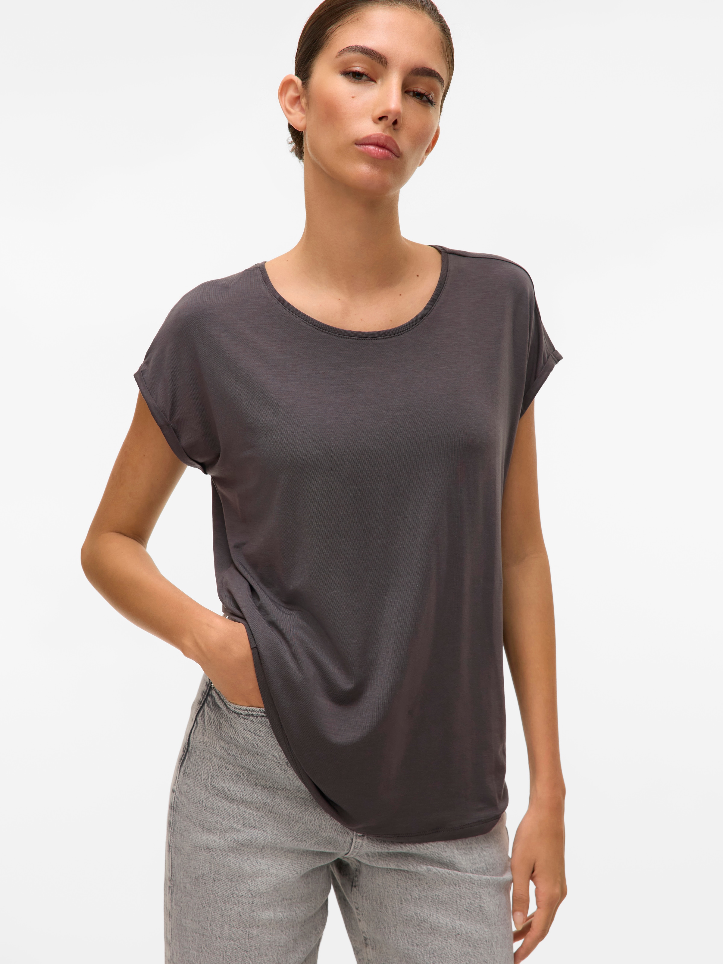 Vero Moda Rundhalsshirt "VMAVA PLAIN SS TOP GAJRS NOOS" Materialmix, regula günstig online kaufen