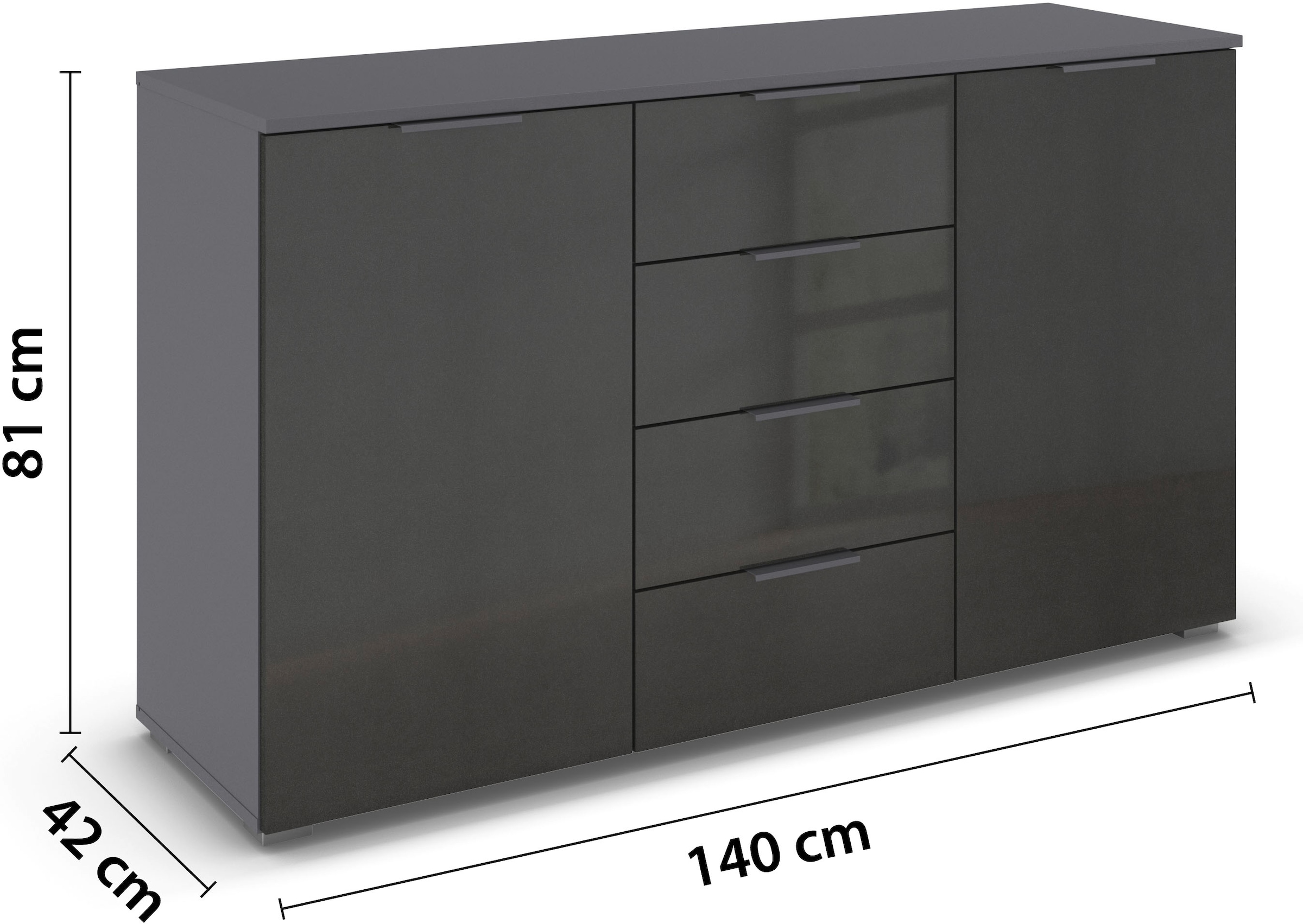 rauch Kombikommode »Sideboard Schubladenkommode AGORDO mit Dekor- oder Hochglanzfront«, (in zwei Griff-Farben), mit 4 Schubkästen und 2 Türen sowie Metallgriffen MADE IN GERMANY