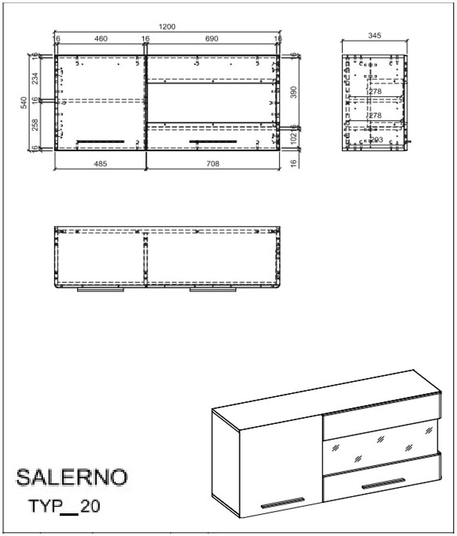 INOSIGN Hängevitrine »Salerno Hängeschrank, Glasvitrine, Weiß mit Eiche Evoke Dekor, modern.«, Metallgriffe, ausreichend Stauraum, vielseitig einsetzbar, 120cm breit