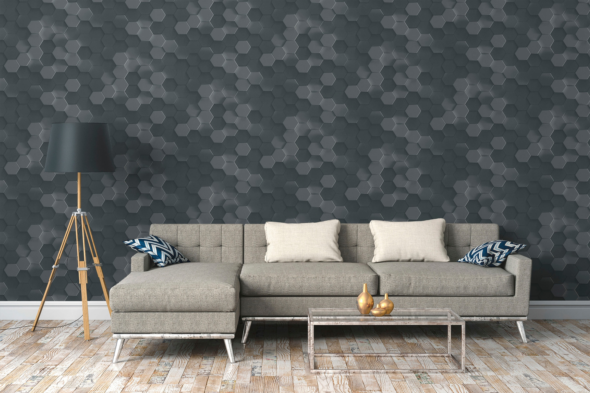 A.S. Création Vliestapete »PintWalls 3D Wabenmuster Hexagon«, matt-gemustert-neutral, 3D Tapete Grafiktapete Tapete Wabenmuster Tapeten Wohnzimmer modern