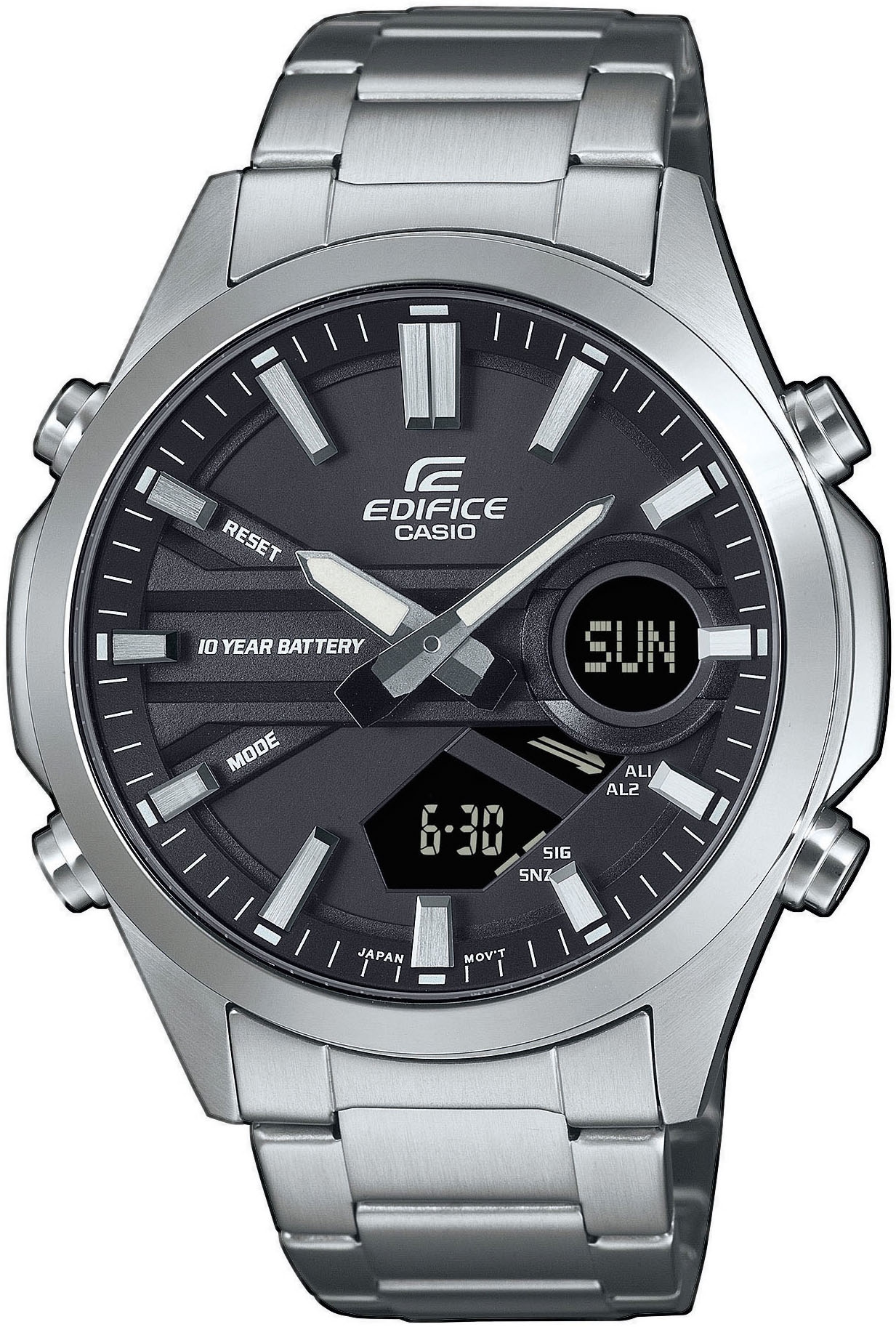 CASIO EDIFICE Chronograph, Quarzuhr, Armbanduhr, Herrenuhr, Edelstahlarmband, analog, digital