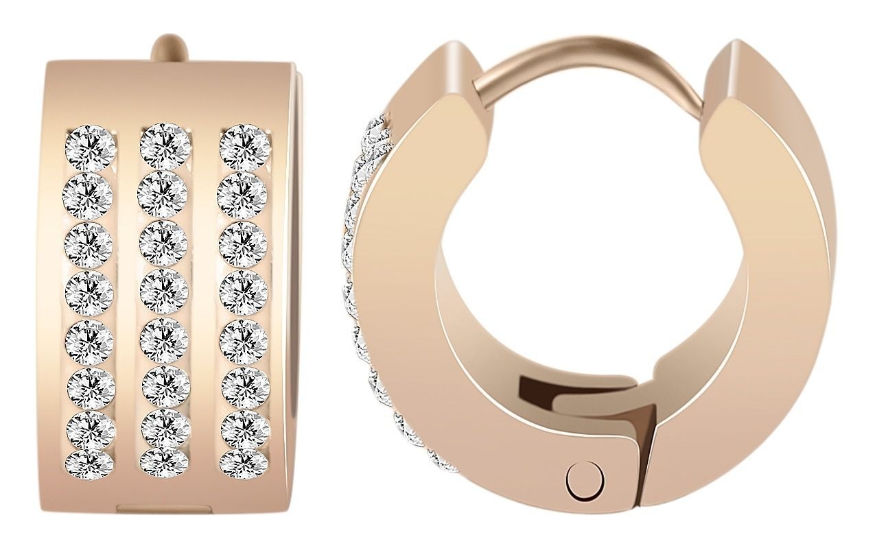 Paar Creolen ADELIA´S "Damen Creolen aus poliertem Edelstahl und Strass Ø 9 mm", weiß, Ohrringe, Damen, Damen, Edelstahl