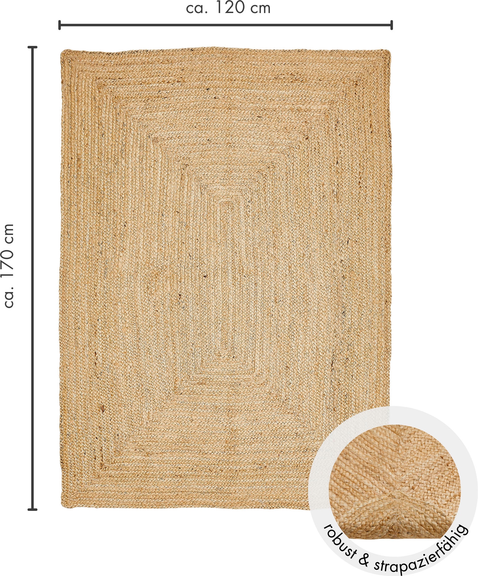 LUXOR living Teppich »Ibo, Juteteppich«, rechteckig, 7 mm Höhe, Wendeteppich, handgeflochten, Naturfaser, Boho-Style