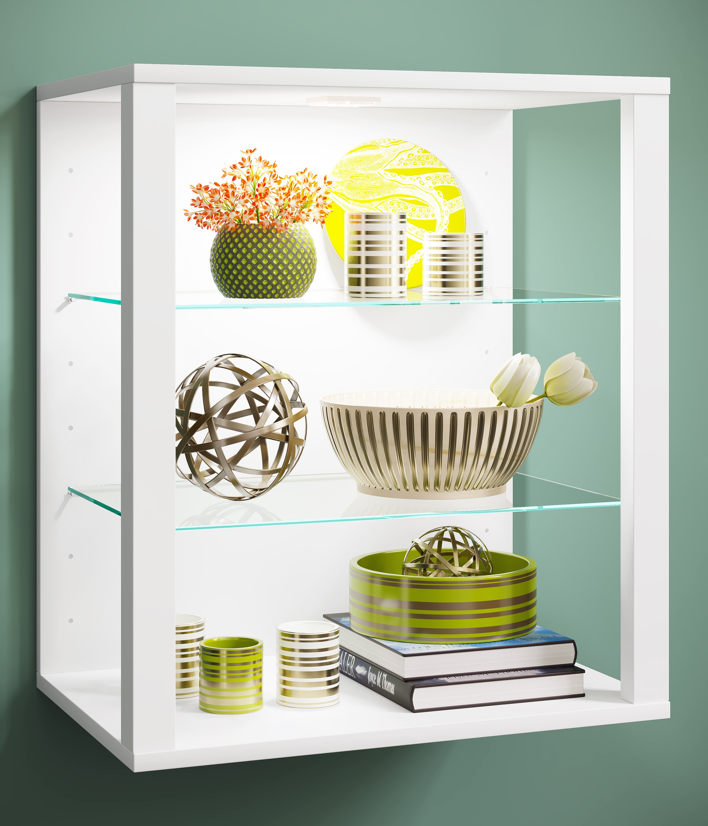 Thumbnail - VCM Wandregal "Holz Glas Stand Vitrine Sammelvitrine Glasol SW" 1 Stk. tlg.