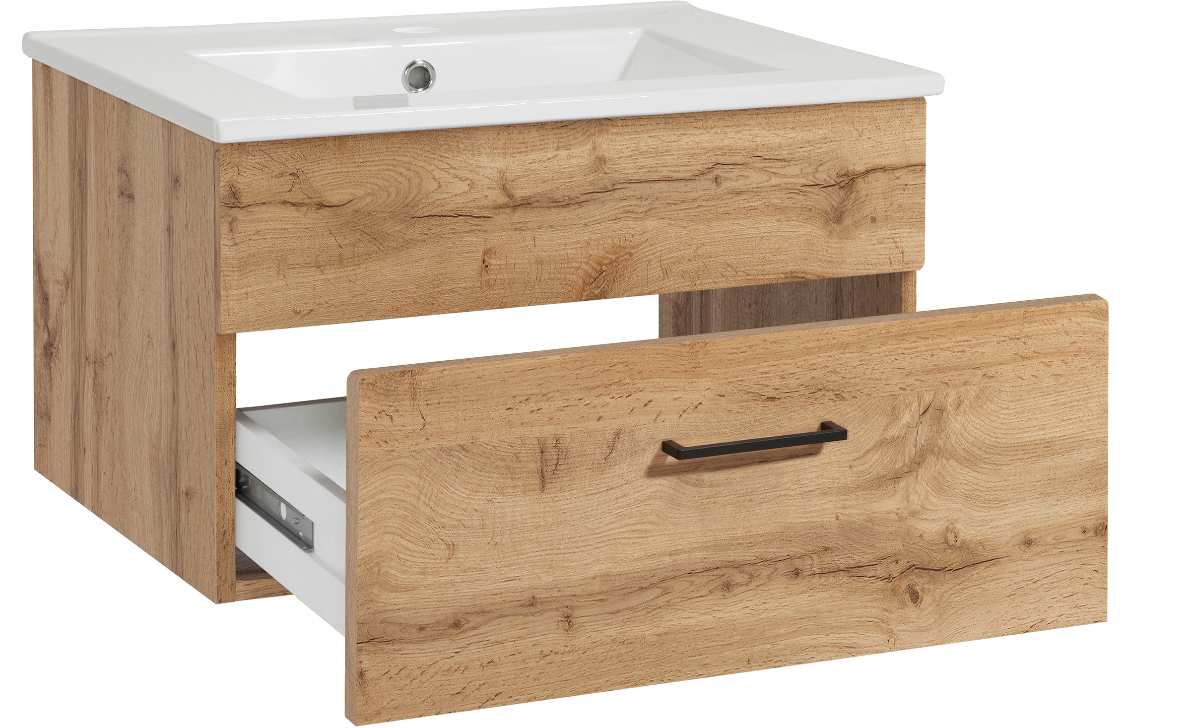 welltime Waschtisch »Trento Light, 60cm, 80cm, 100cm, Keramik-Auflagebecken«, 1 feste Blende und 1 Auszug