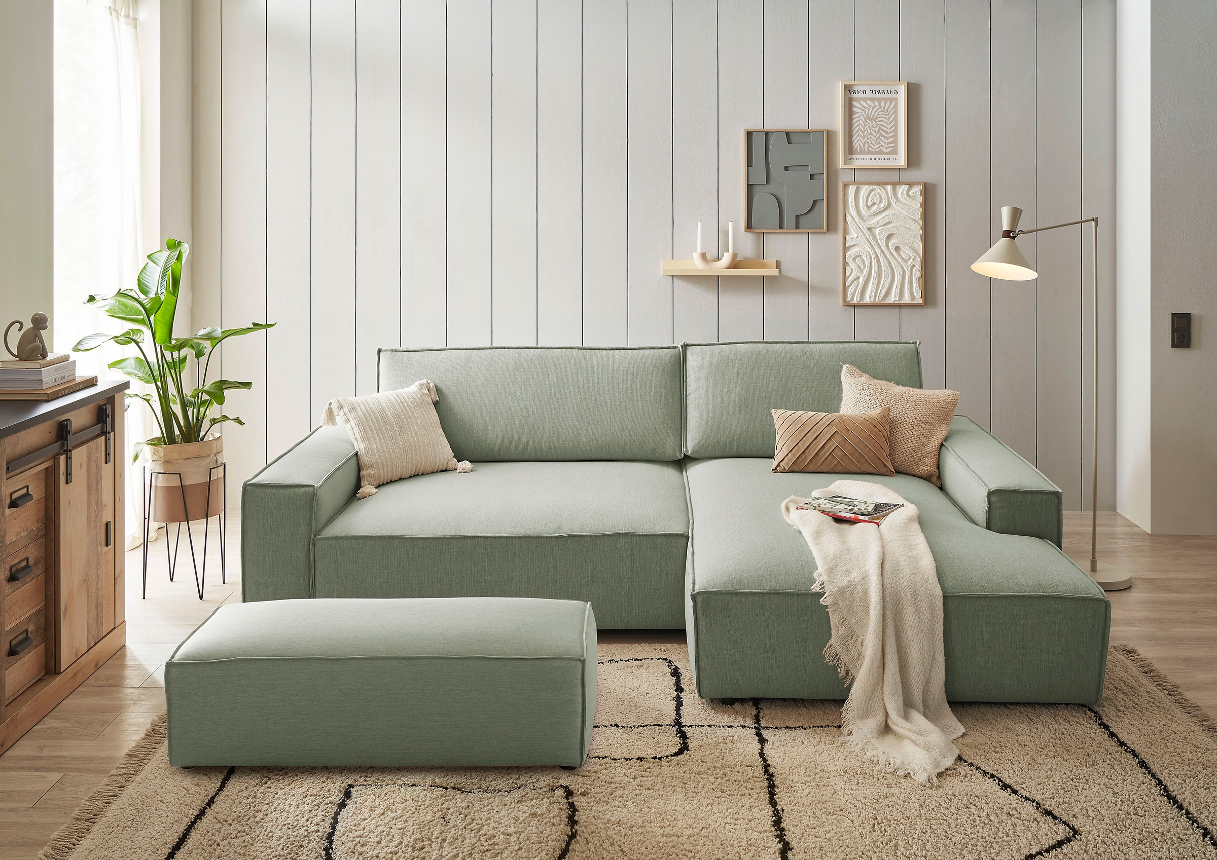 Home affaire Polsterecke »NEU: SHERWOOD XXL tief, L-Form mit Schlaffunktion, Big-Sofa mit Hocker«, (Set, 2 St.), stellbar zum Schlafsofa (Krokodilverbinder), Cord, Leinenoptik