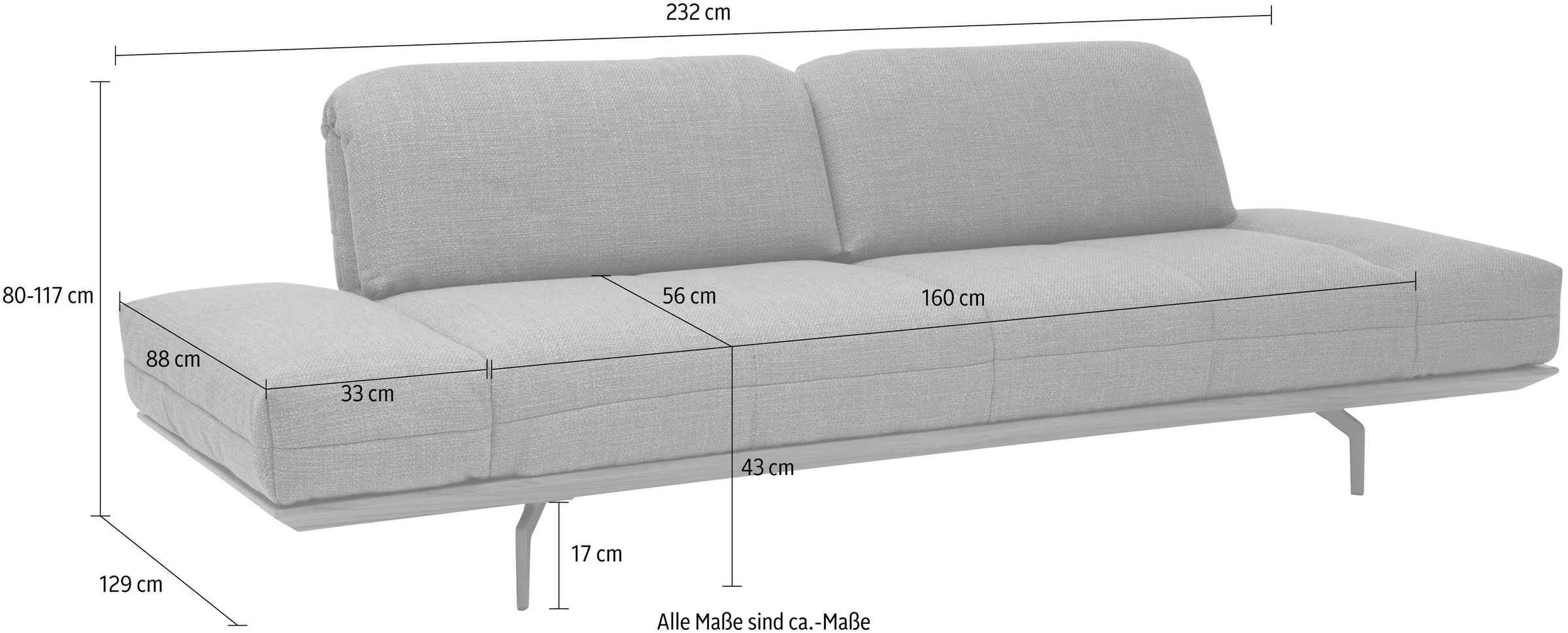 hülsta sofa 3-Sitzer »hs.420«, in 2 Qualitäten, Holzrahmen in Eiche Natur oder Nußbaum, Breite 232 cm