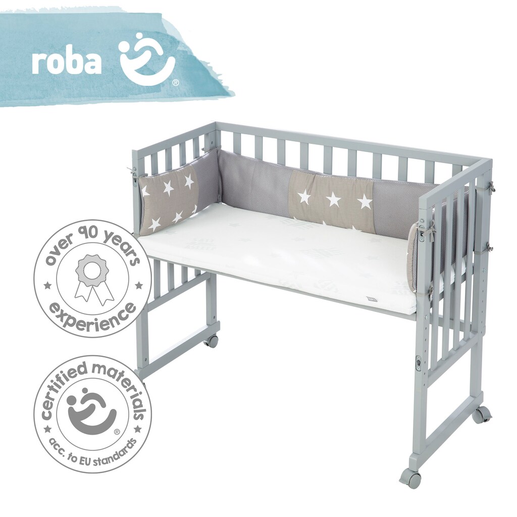 roba® Stubenbett »Safe Asleep® 2in1, taupe, Little Stars«, mit 4 Rollen, Matratze, Nestchen und Sicherheitsbarriere