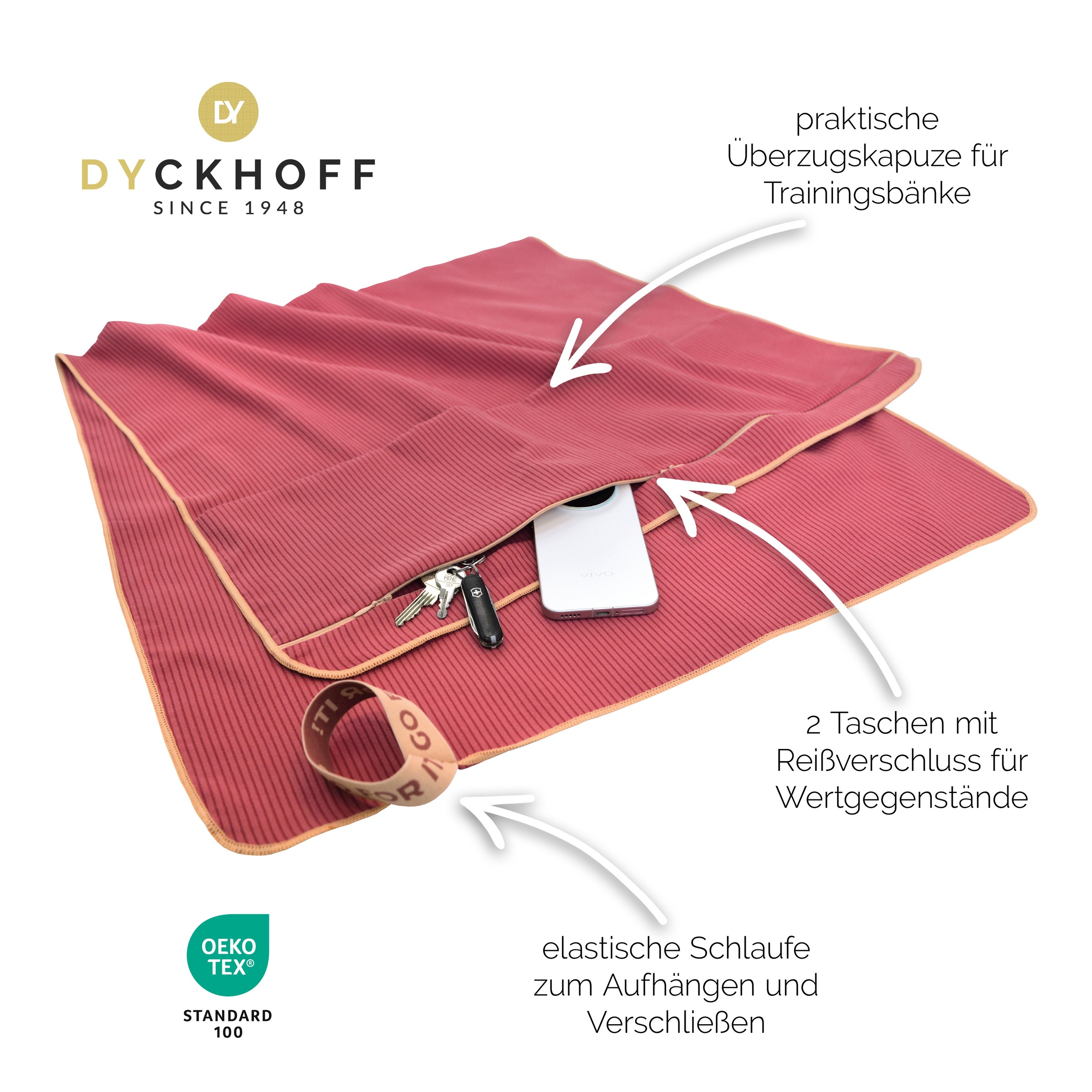 Dyckhoff Handtuch »Mikrofaser Sporttuch Struktur« Mit Überstülpkapuze, Schnelltrocknend, Leicht, Reißverschlusstasche