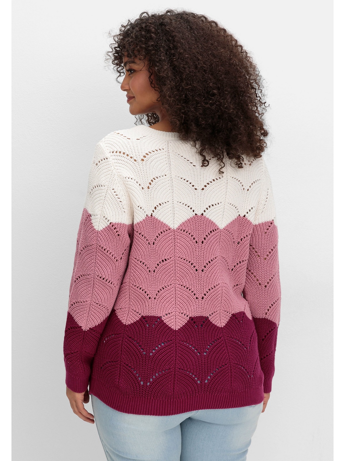 Sheego Rundhalspullover »Große Größen«, im Ajourstrick, mit Colourblocking